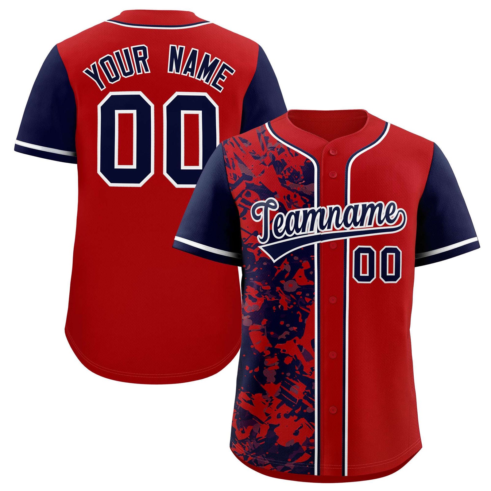 Custom Red Navy Split Personalized Graffiti Raglan Sleeve Authentic Baseball Jersey