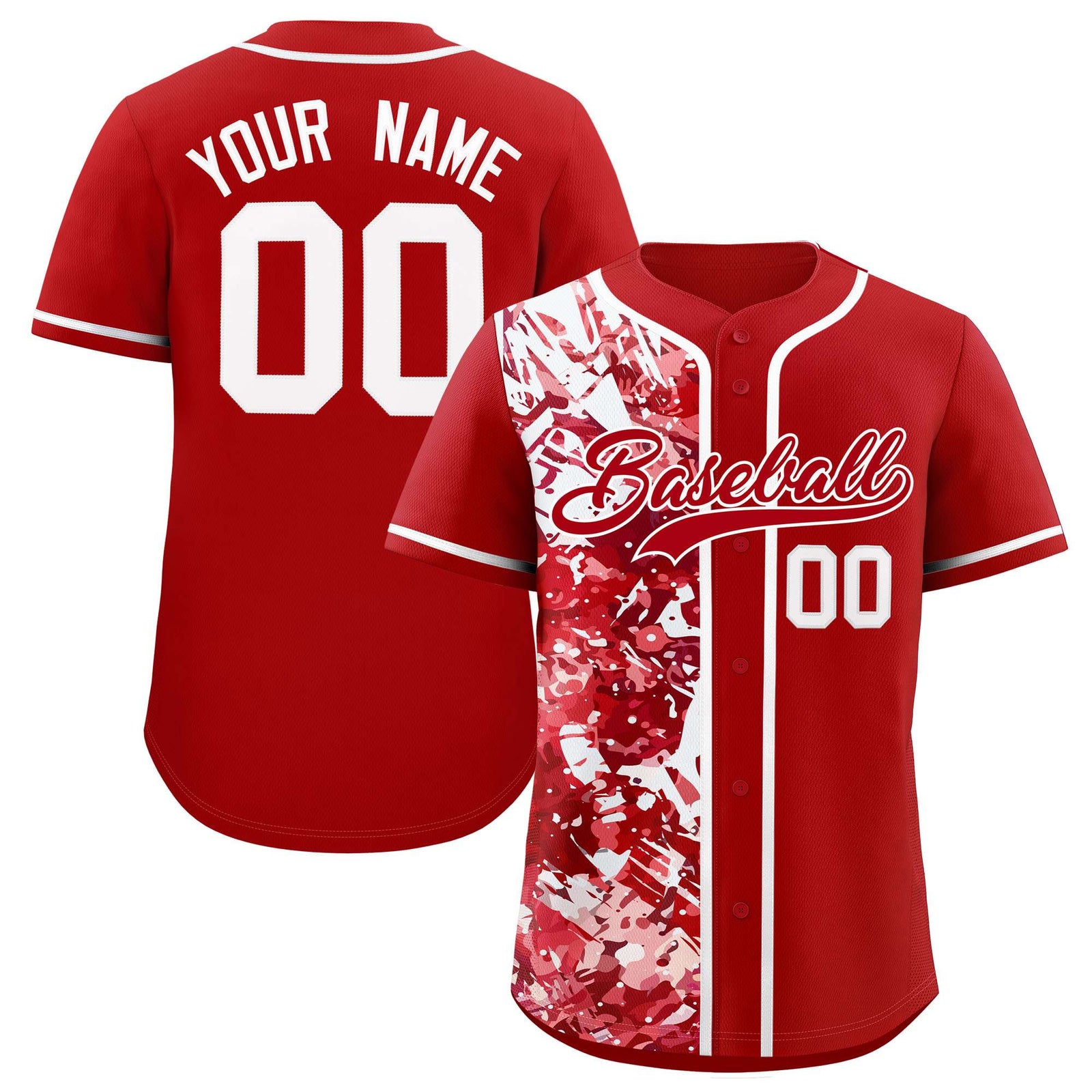 Custom Red White Split Personalized Graffiti Raglan Sleeve Authentic Baseball Jersey