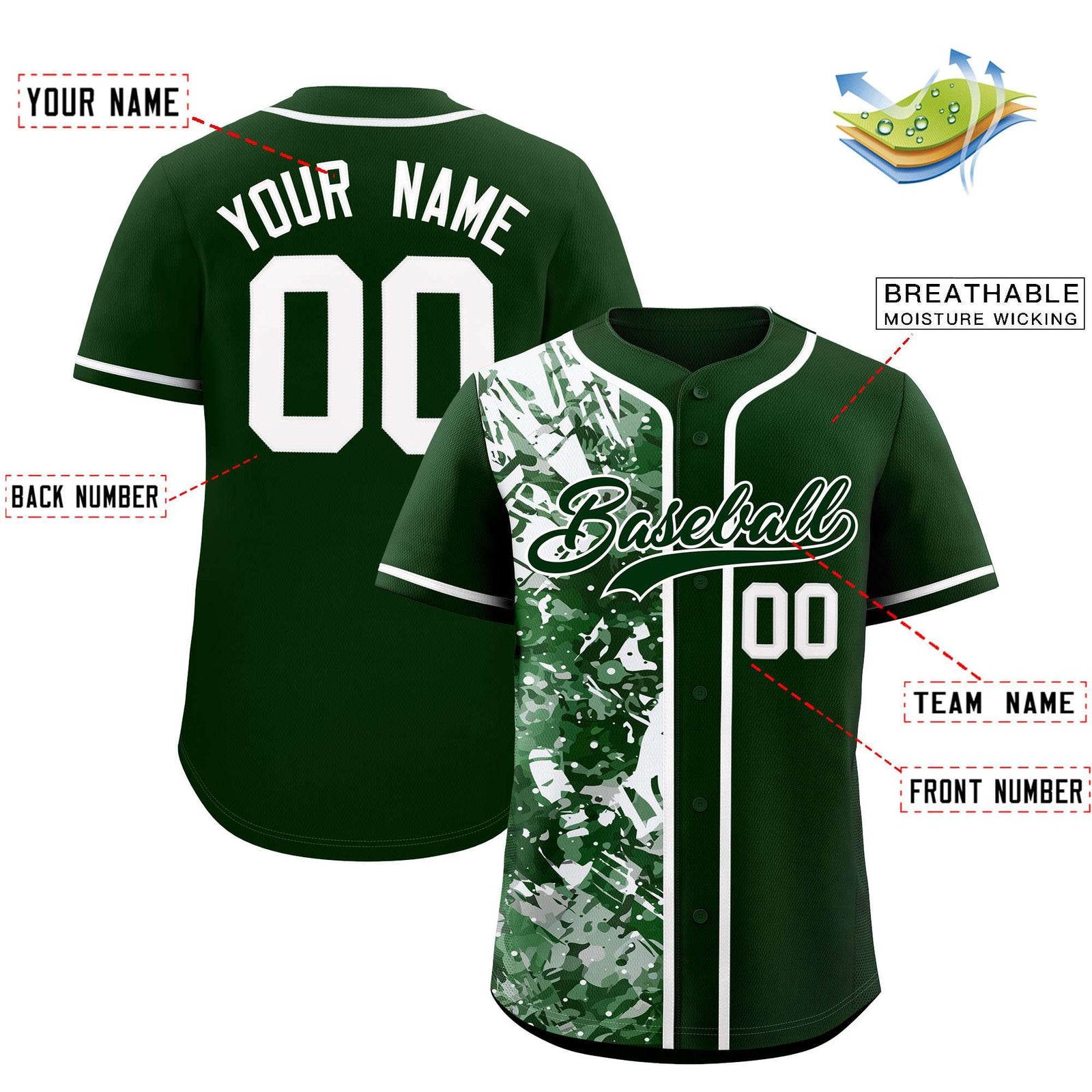 Custom Green White Split Personalized Graffiti Raglan Sleeve Authentic Baseball Jersey