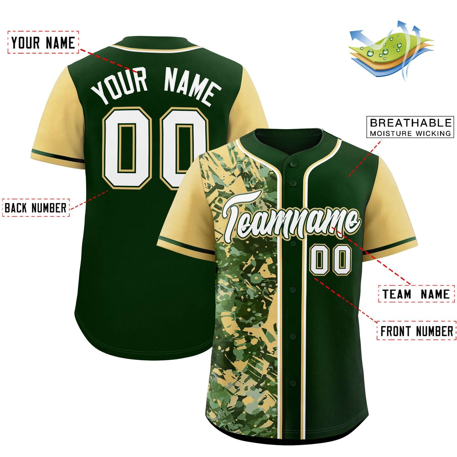 Custom Green Khaki Split Personalized Graffiti Raglan Sleeve Authentic Baseball Jersey