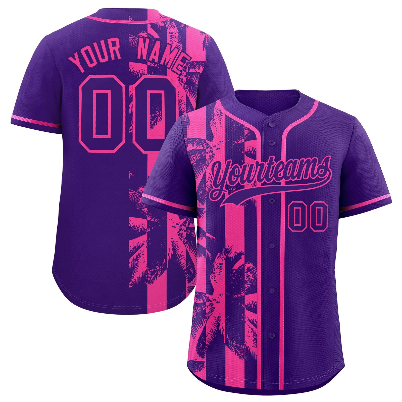 Custom Purple Pink Split Fashion Coconut Tree Design Authentic Baseball Jersey