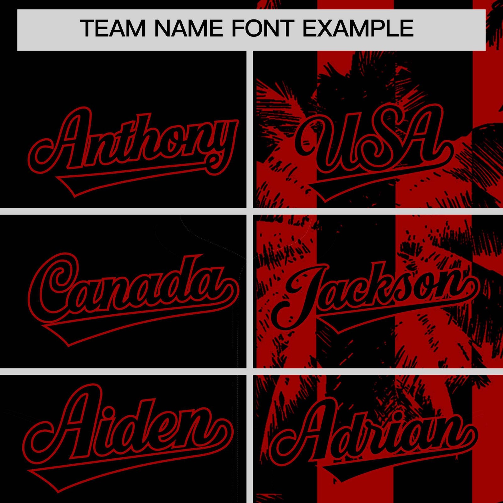 Custom Black Red Split Fashion Coconut Tree Design Authentic Baseball Jersey