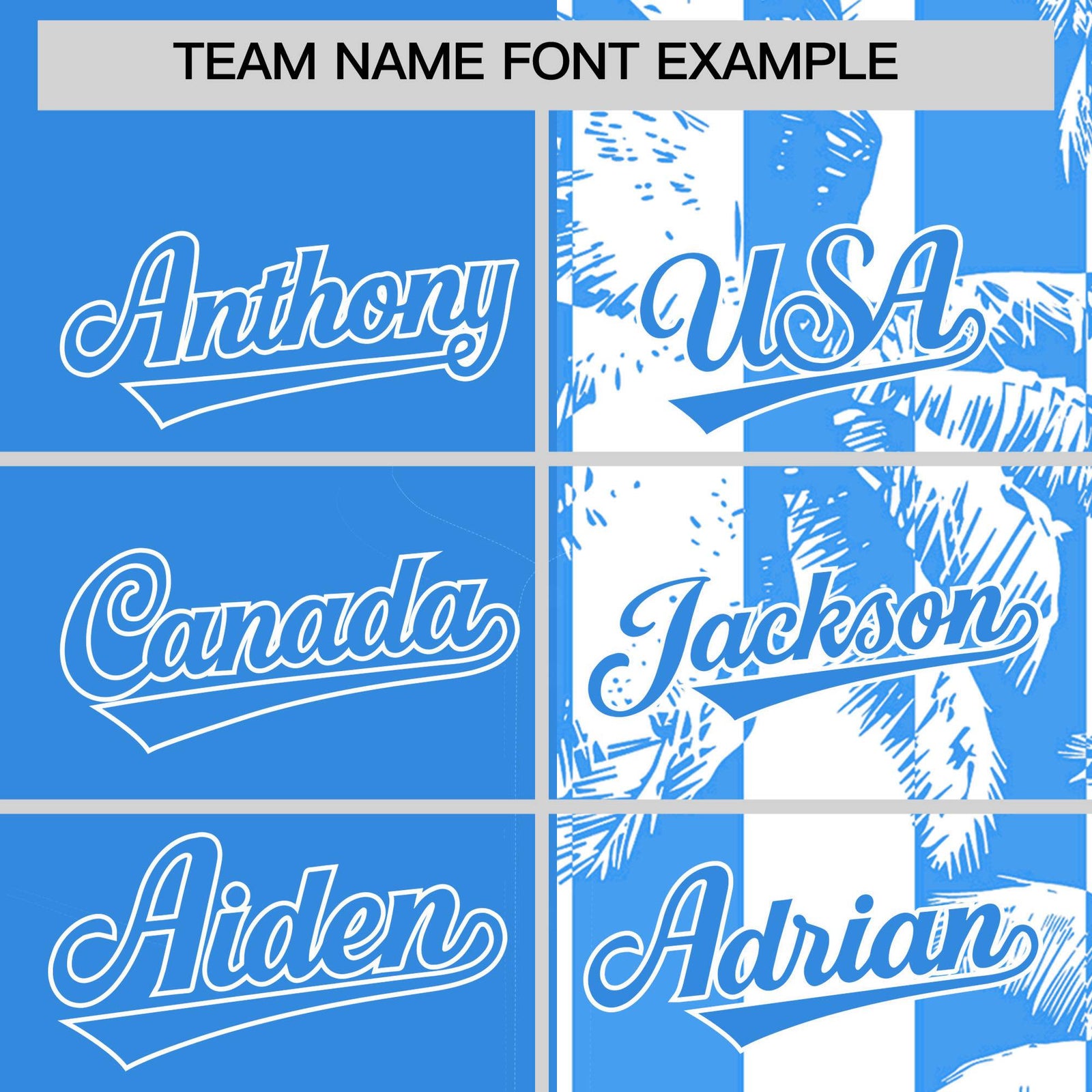 Custom Powder Blue White Split Fashion Coconut Tree Design Authentic Baseball Jersey