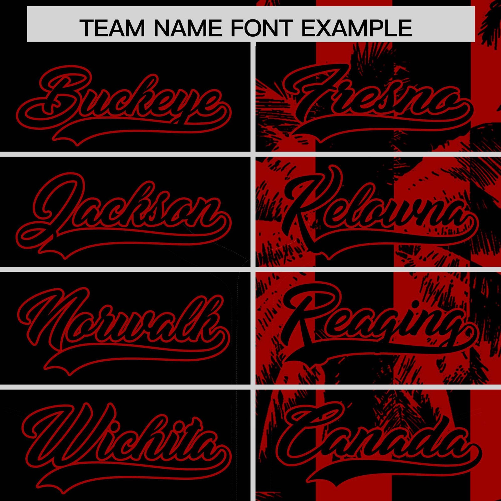 Custom Black Red Split Fashion Coconut Tree Design Authentic Baseball Jersey