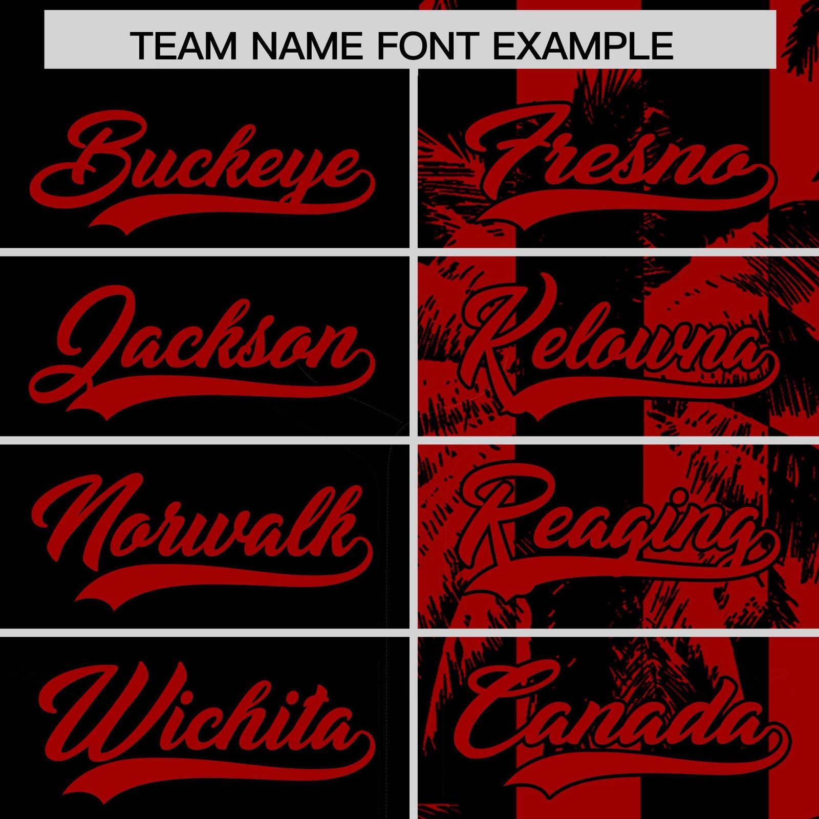 Custom Black Red Split Fashion Coconut Tree Design Authentic Baseball Jersey