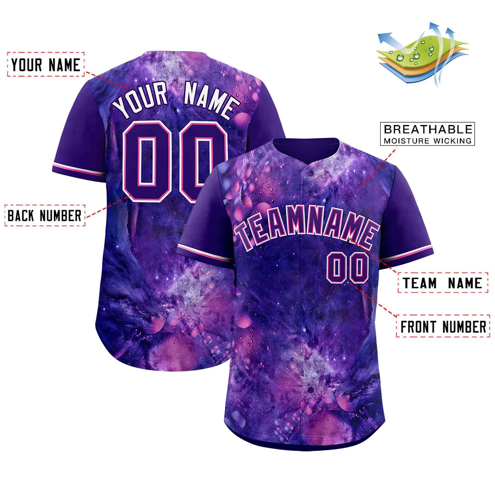 Custom Purple Personalized Starburst Pattern Authentic Baseball Jersey