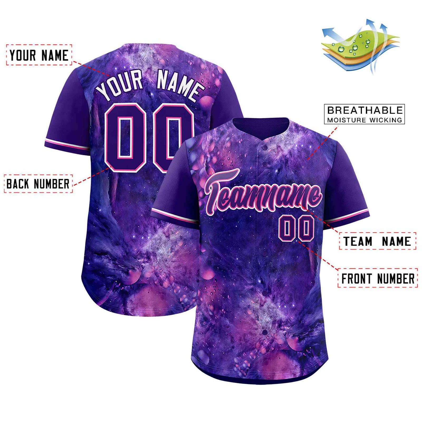 Custom Purple Personalized Starburst Pattern Authentic Baseball Jersey