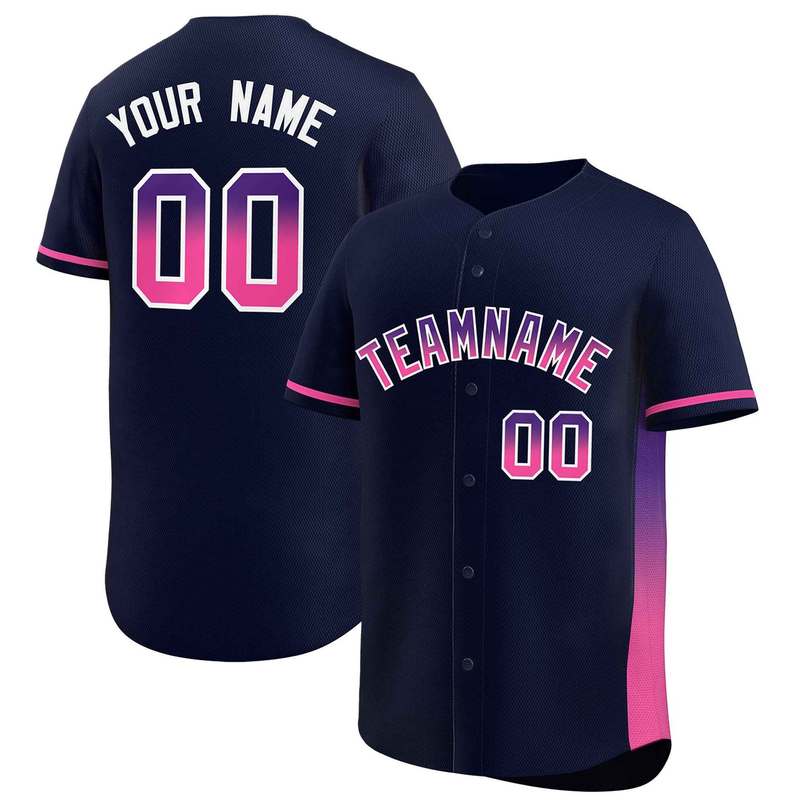 Custom Navy Purple-Pink Personalized Gradient Font And Side Design Authentic Baseball Jersey