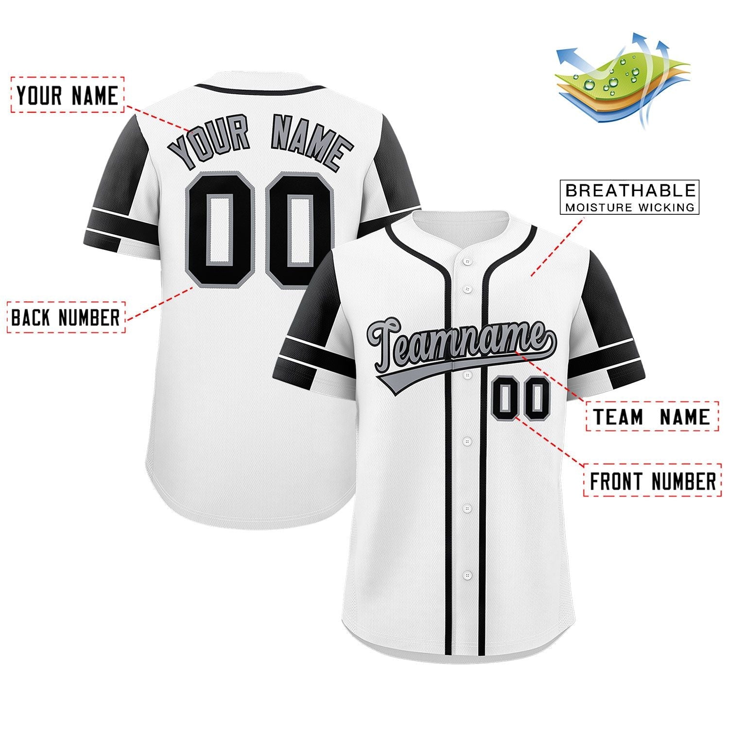 Custom White Black Personalized Raglan Sleeves Authentic Baseball Jersey