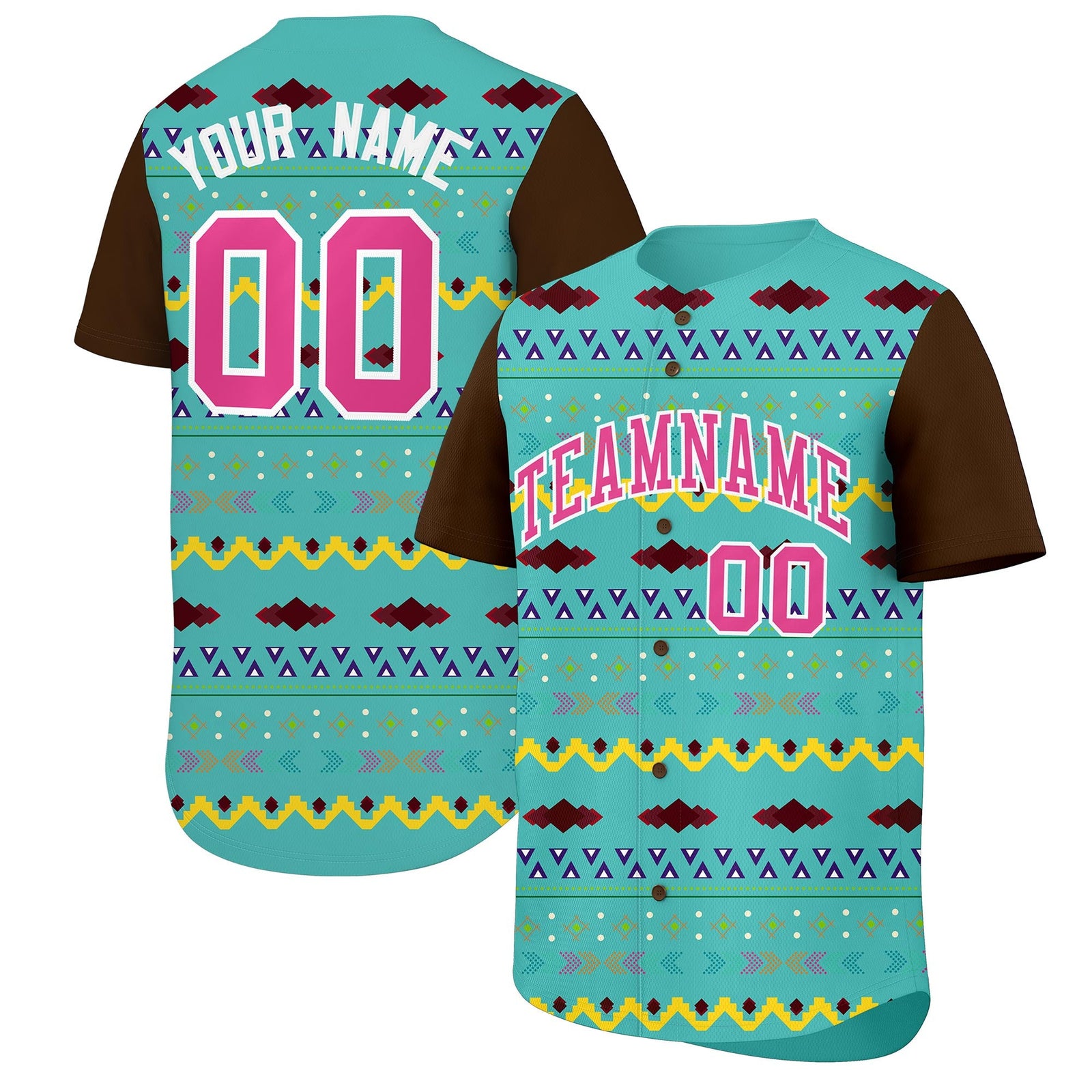 Custom Teal Brown White Mexican style Breathable Baseball Jersey| KXKSHOP