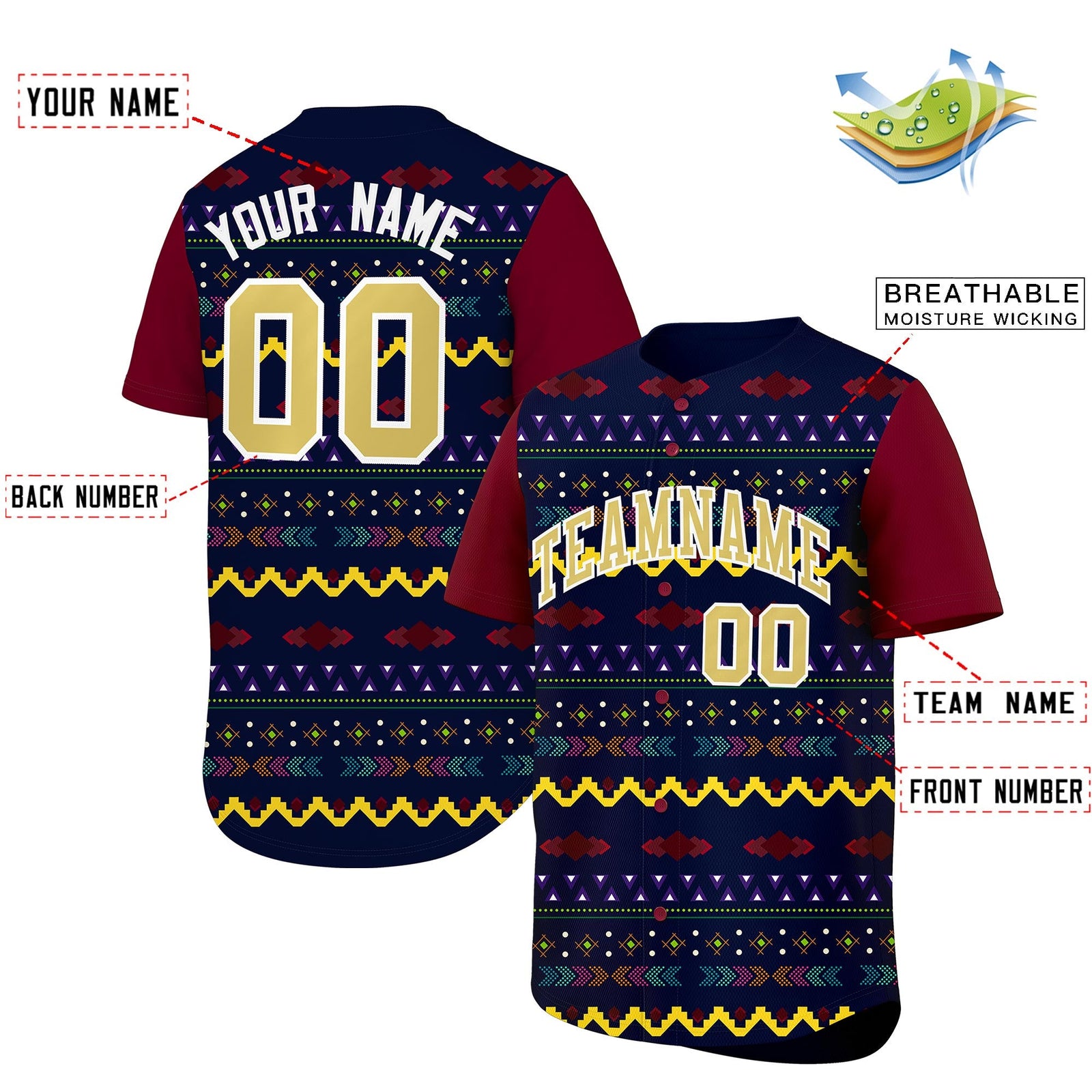 Custom Navy Crimson White Mexican style Breathable Baseball Jersey| KXKSHOP
