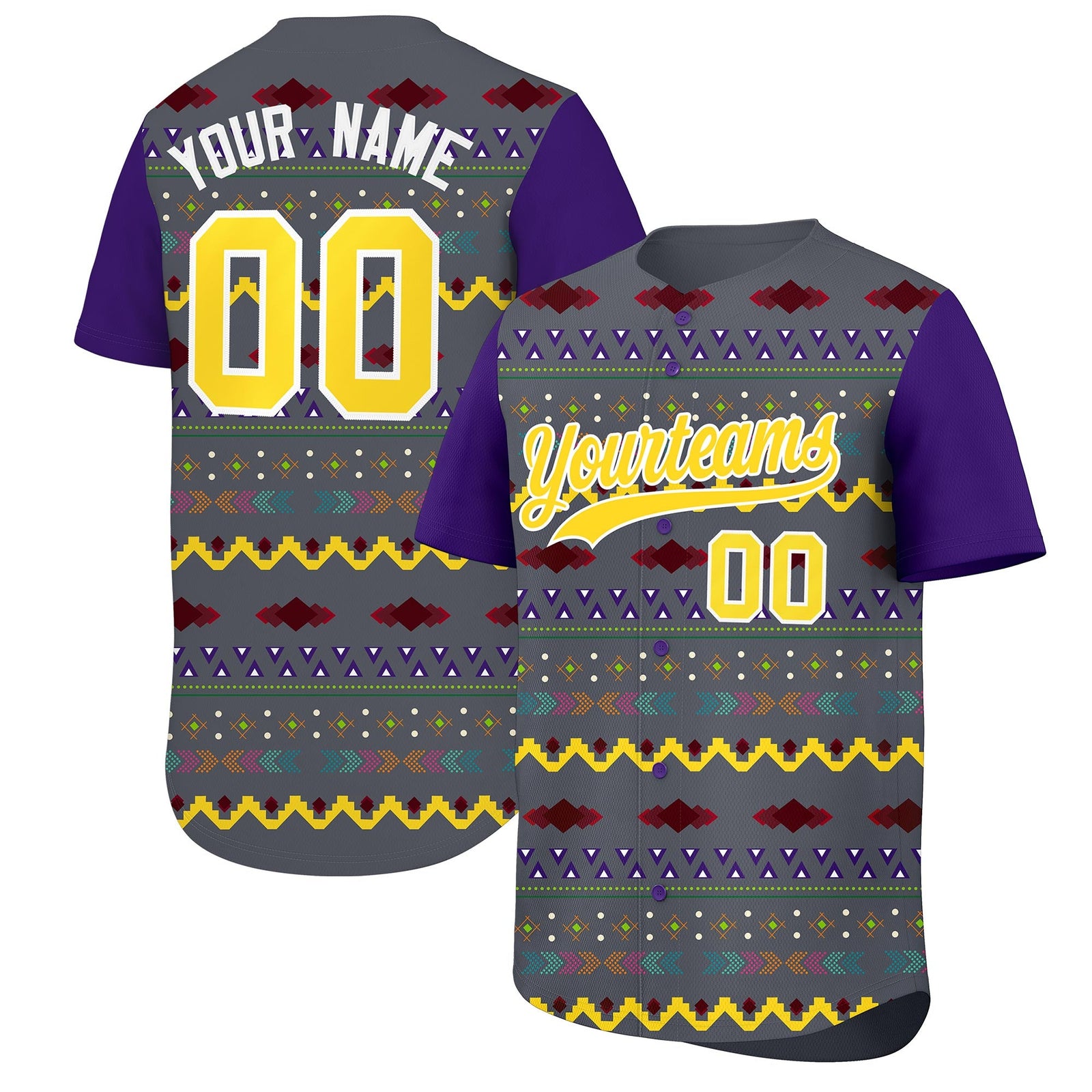 Custom Purple White Gold Mexican style Lightweight Baseball Jersey| KXKSHOP