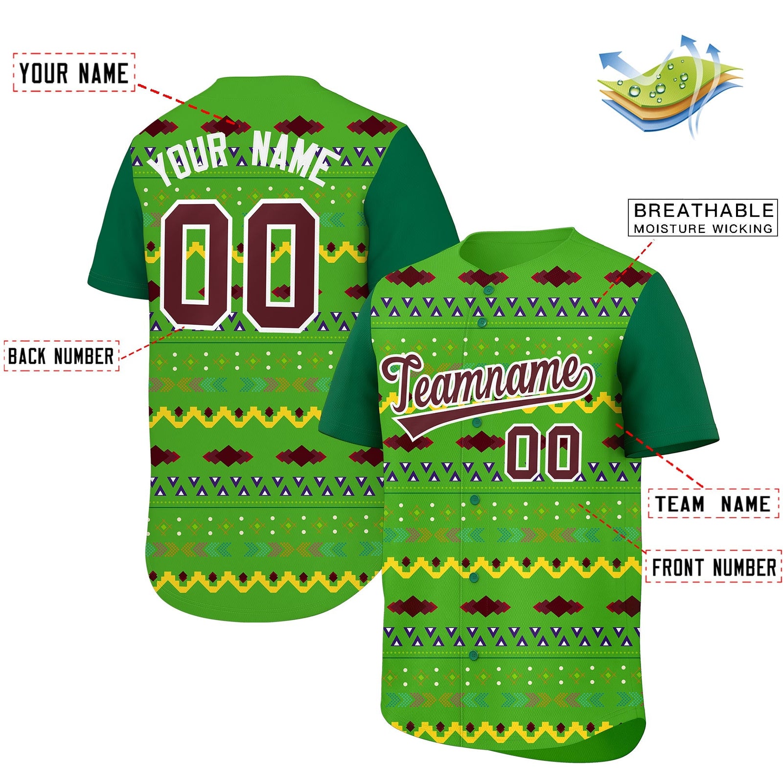 Custom Light Green Kelly Green White Mexican style Stretch Fabric Baseball Jersey| KXKSHOP
