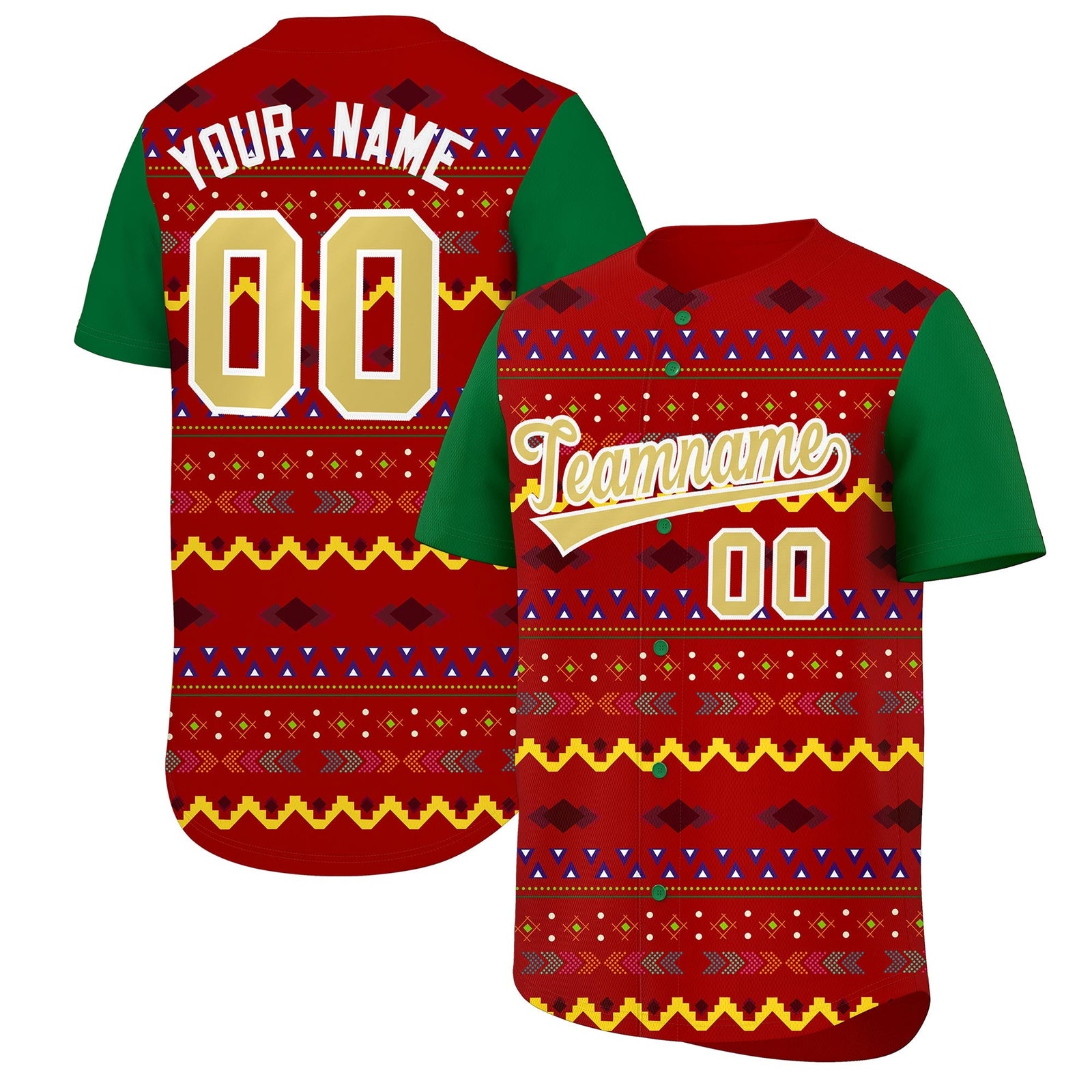 Custom Red Kelly Green White Mexican style Breathable Baseball Jersey| KXKSHOP