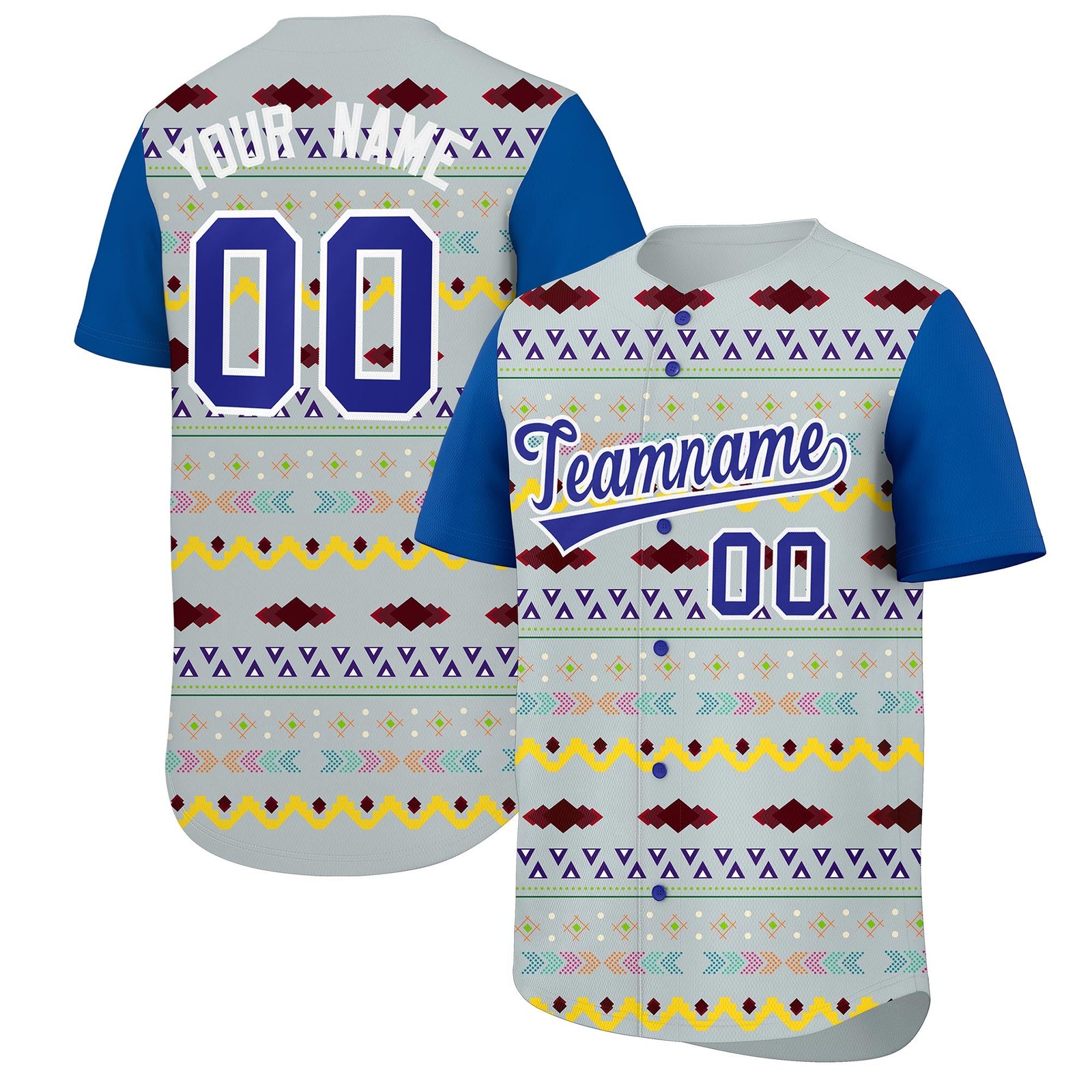 Custom Silver Royal White Mexican style Stretch Fabric Baseball Jersey| KXKSHOP