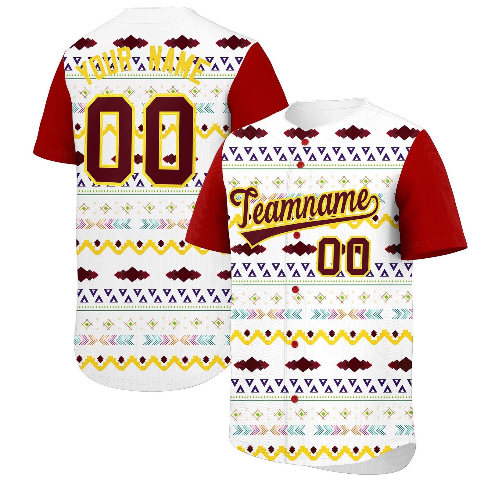 Custom White Red Gold Mexican style Breathable Baseball Jersey| KXKSHOP