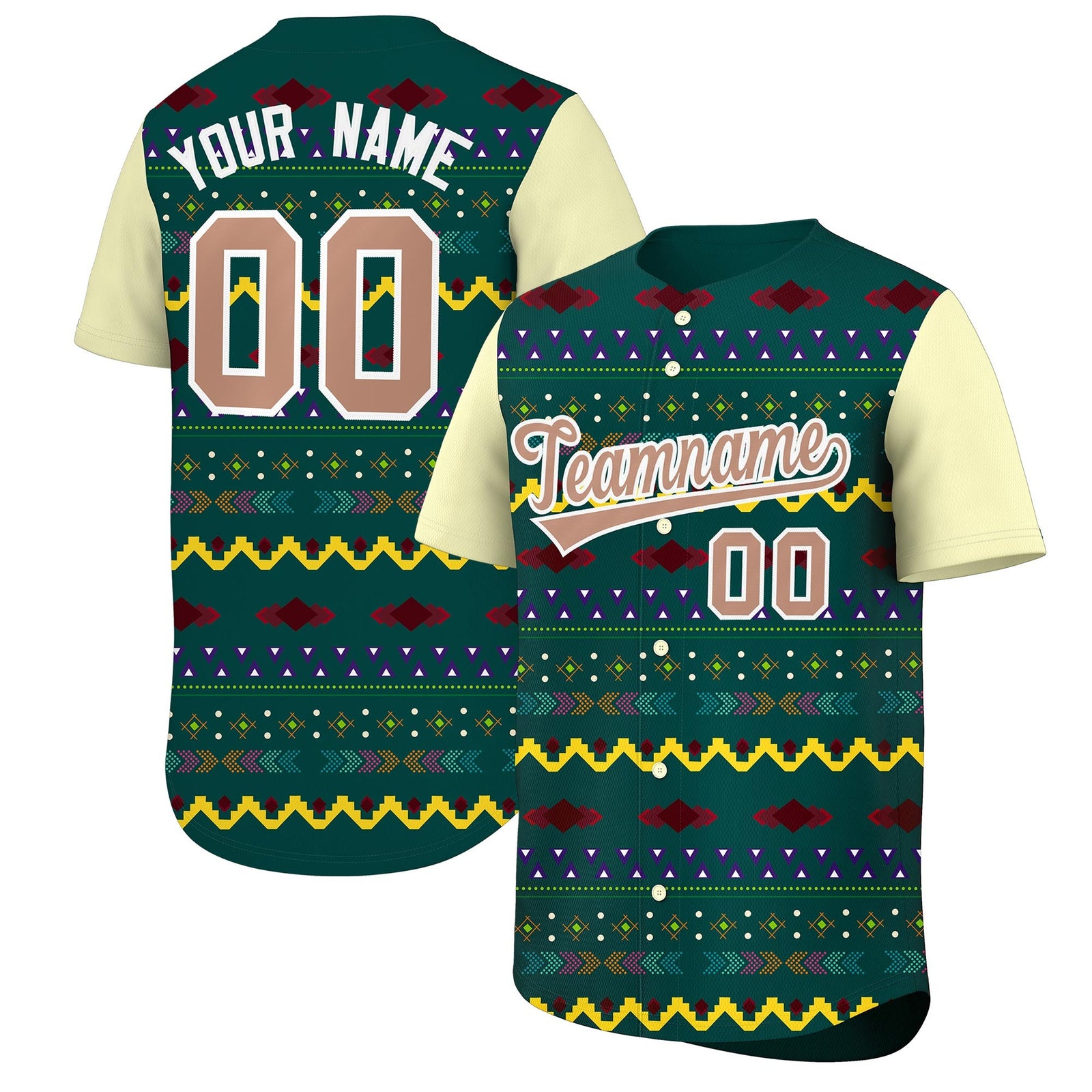 Custom Midnight Green Cream White Mexican style Breathable Baseball Jersey| KXKSHOP