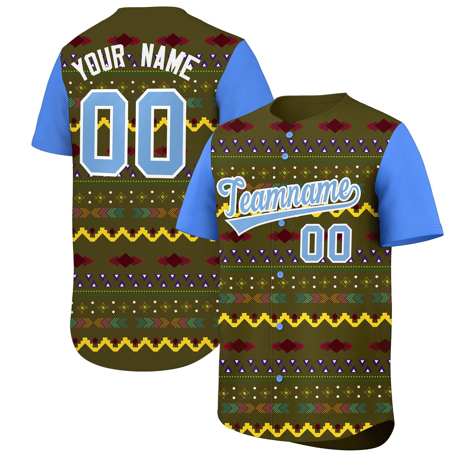Custom Olive Powder Blue White Mexican style Lightweight Baseball Jersey| KXKSHOP