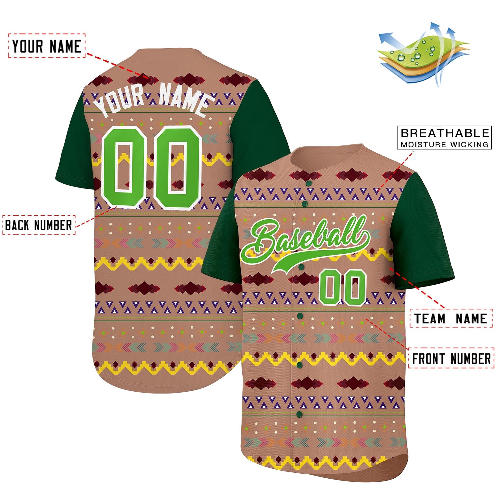 Custom Coffee Dark Green White Mexican style Lightweight Baseball Jersey| KXKSHOP