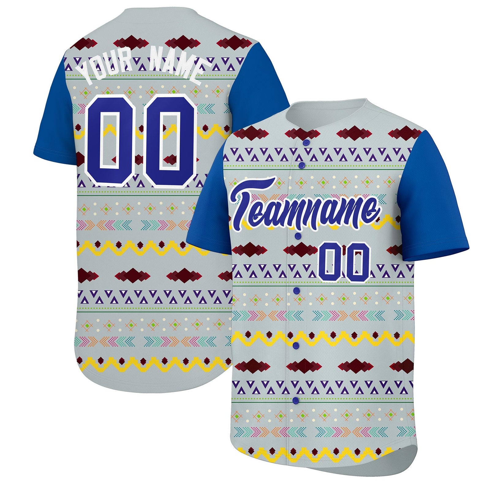 Custom Silver Royal White Mexican style Stretch Fabric Baseball Jersey| KXKSHOP