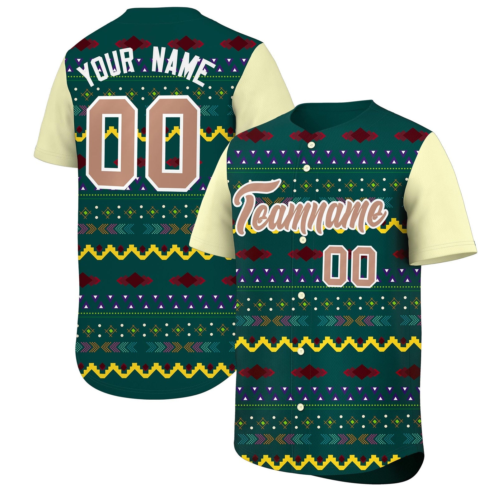 Custom Midnight Green Cream White Mexican style Breathable Baseball Jersey| KXKSHOP