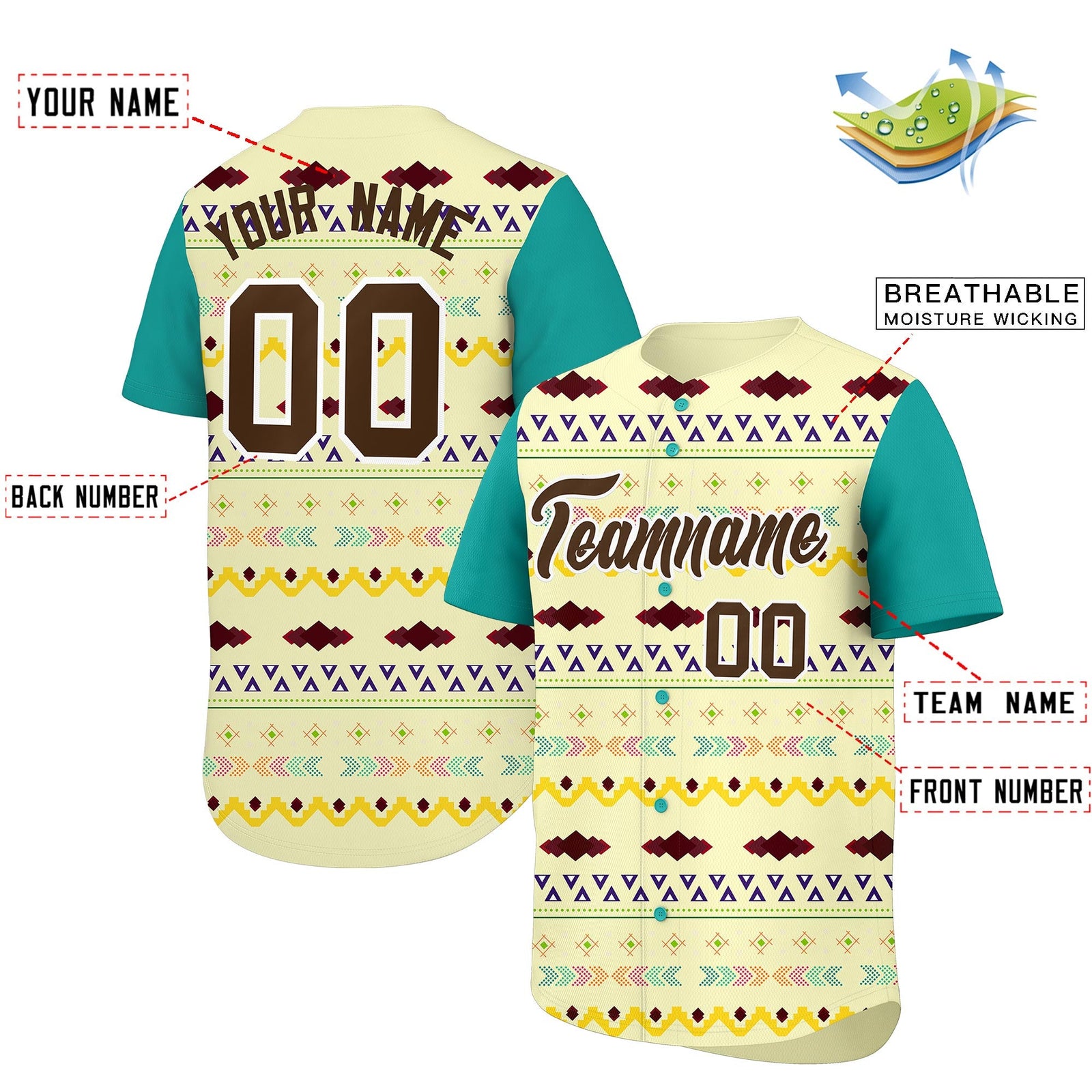 Custom Cream Aqua White Mexican style Stretch Fabric Baseball Jersey| KXKSHOP