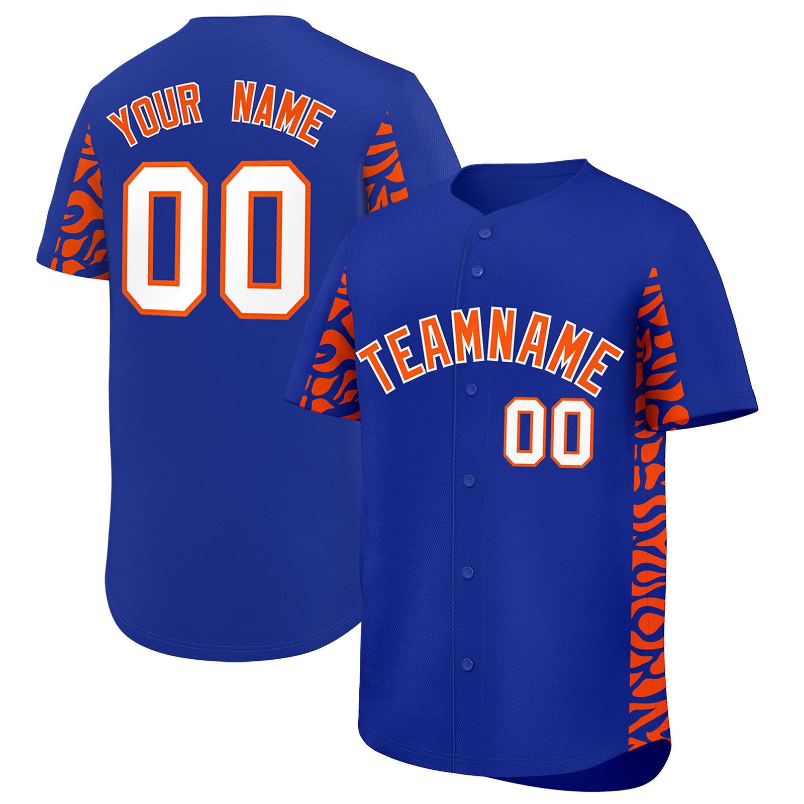 Custom Royal Orange Personalized Leopard Graffiti Pattern Side Design Authentic Baseball Jersey