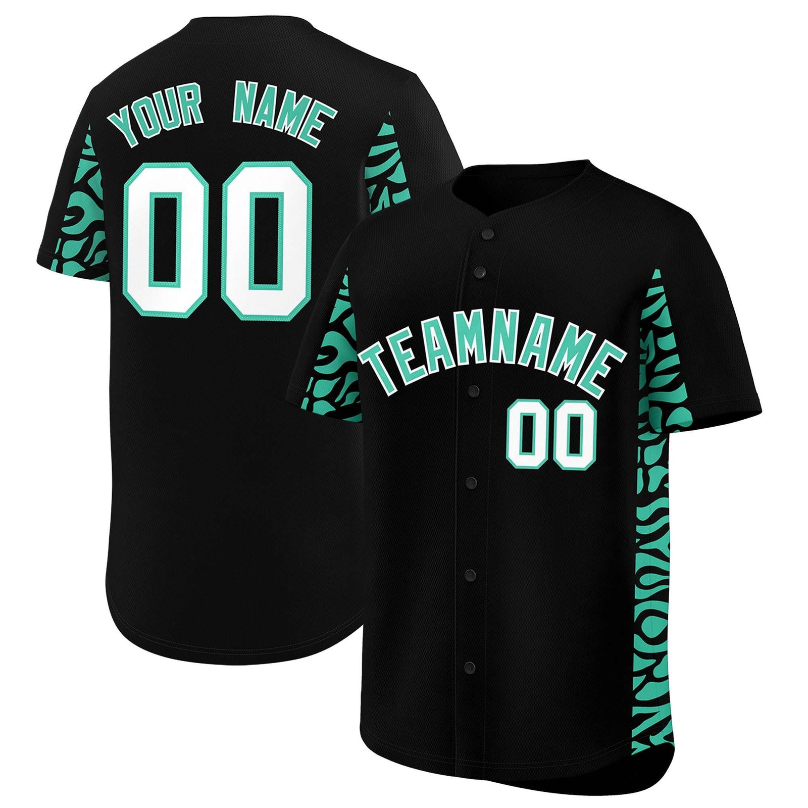 Custom Black Bright Green Personalized Leopard Graffiti Pattern Side Design Authentic Baseball Jersey