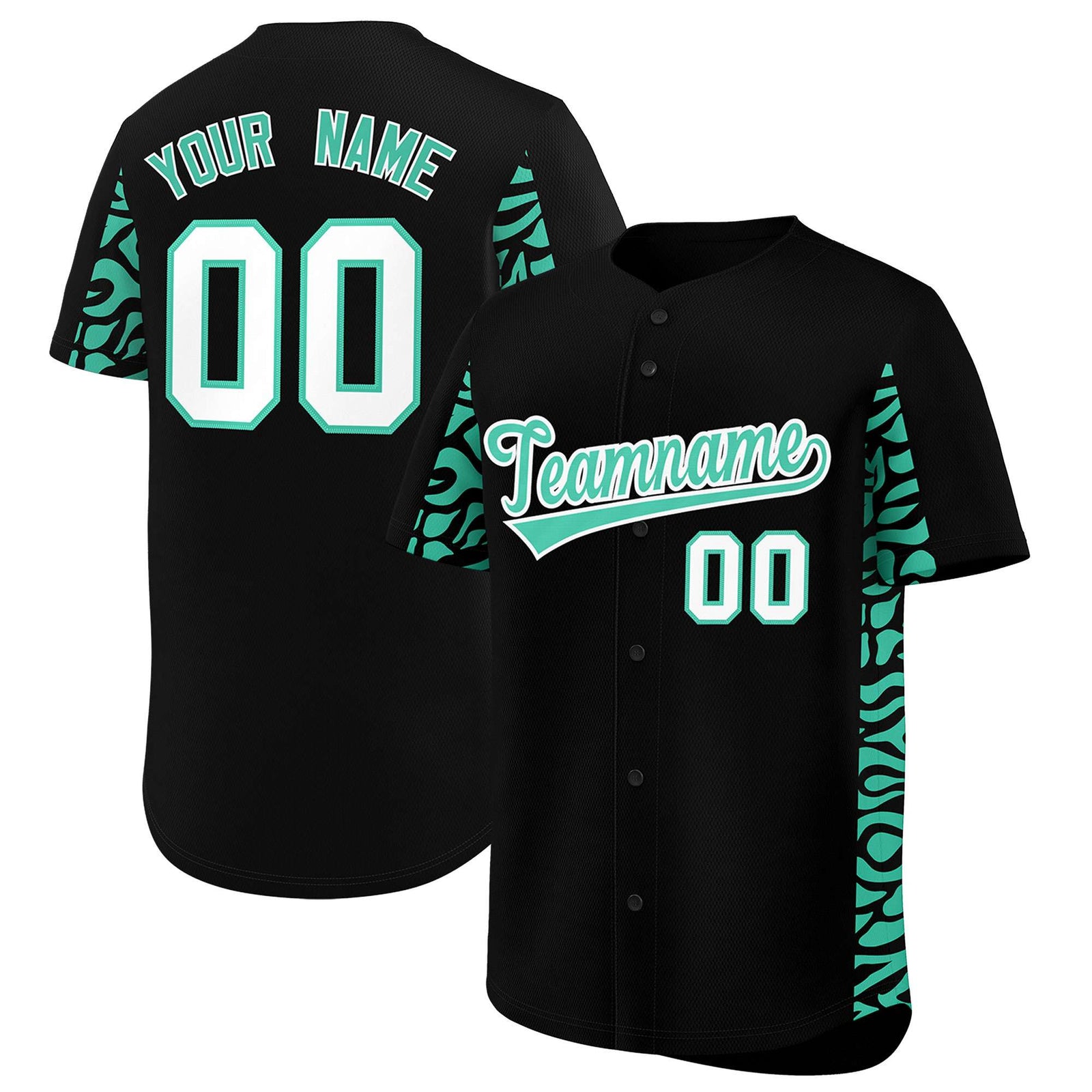 Custom Black Bright Green Personalized Leopard Graffiti Pattern Side Design Authentic Baseball Jersey