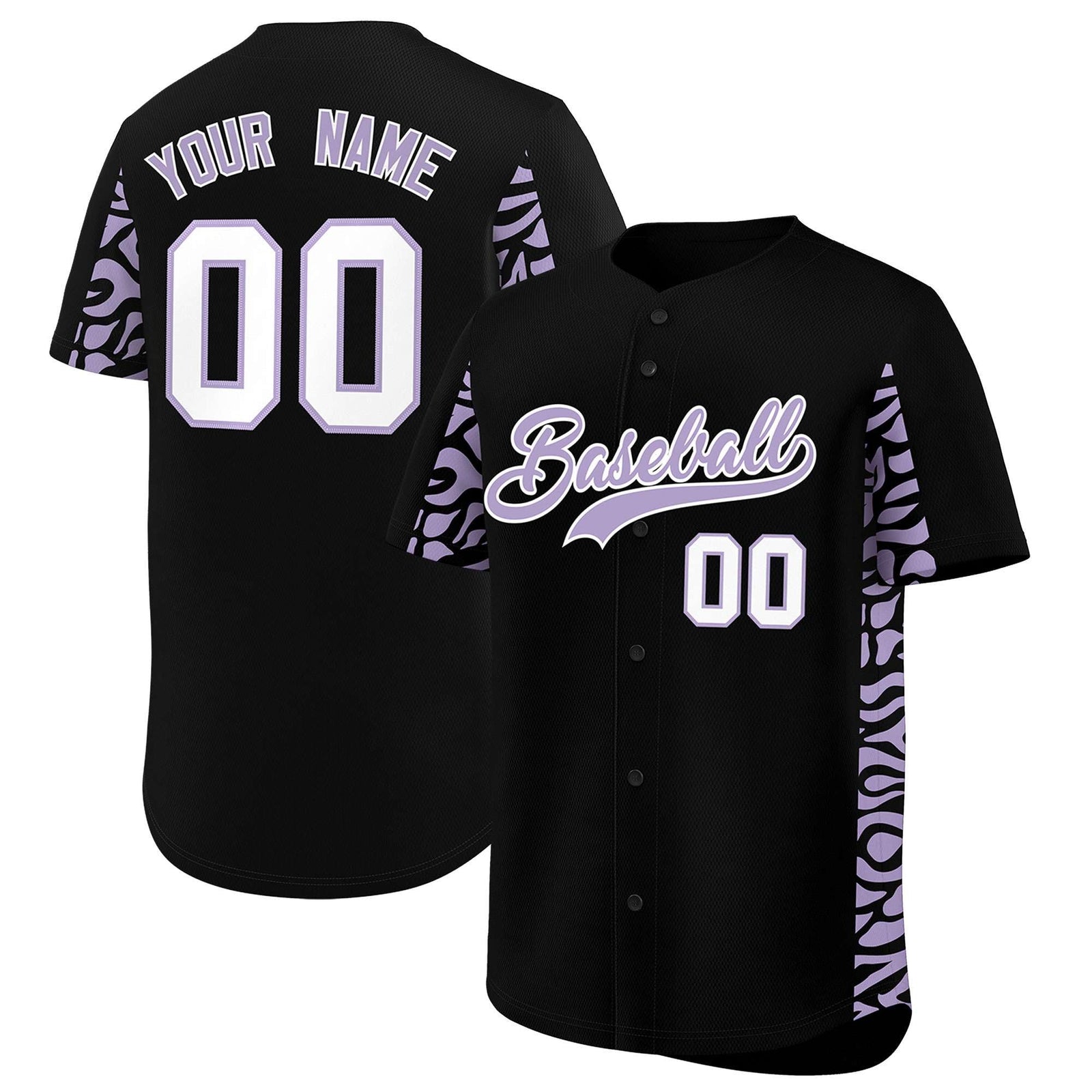 Custom Black Light Purple Personalized Leopard Graffiti Pattern Side Design Authentic Baseball Jersey