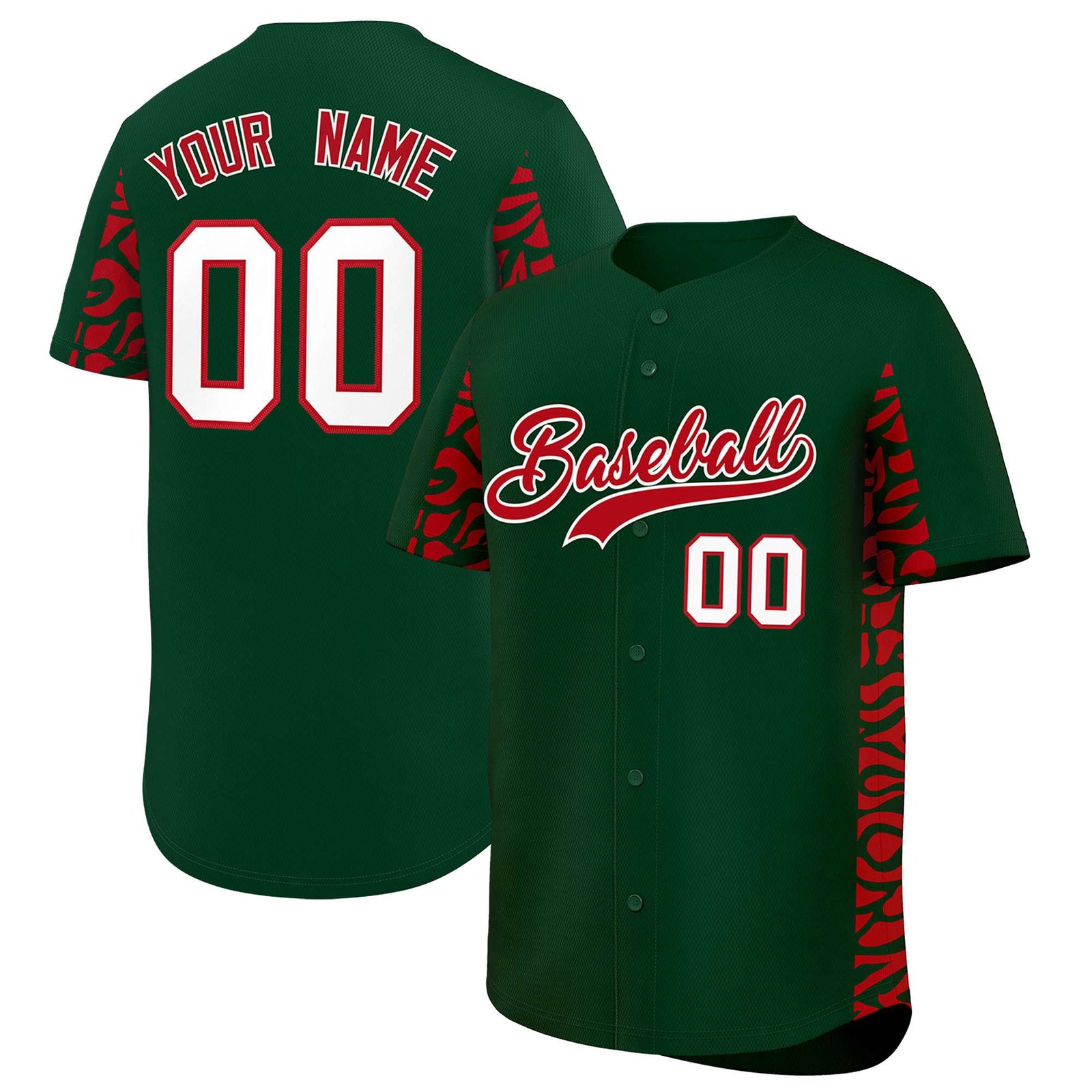Custom Green Red Personalized Leopard Graffiti Pattern Side Design Authentic Baseball Jersey