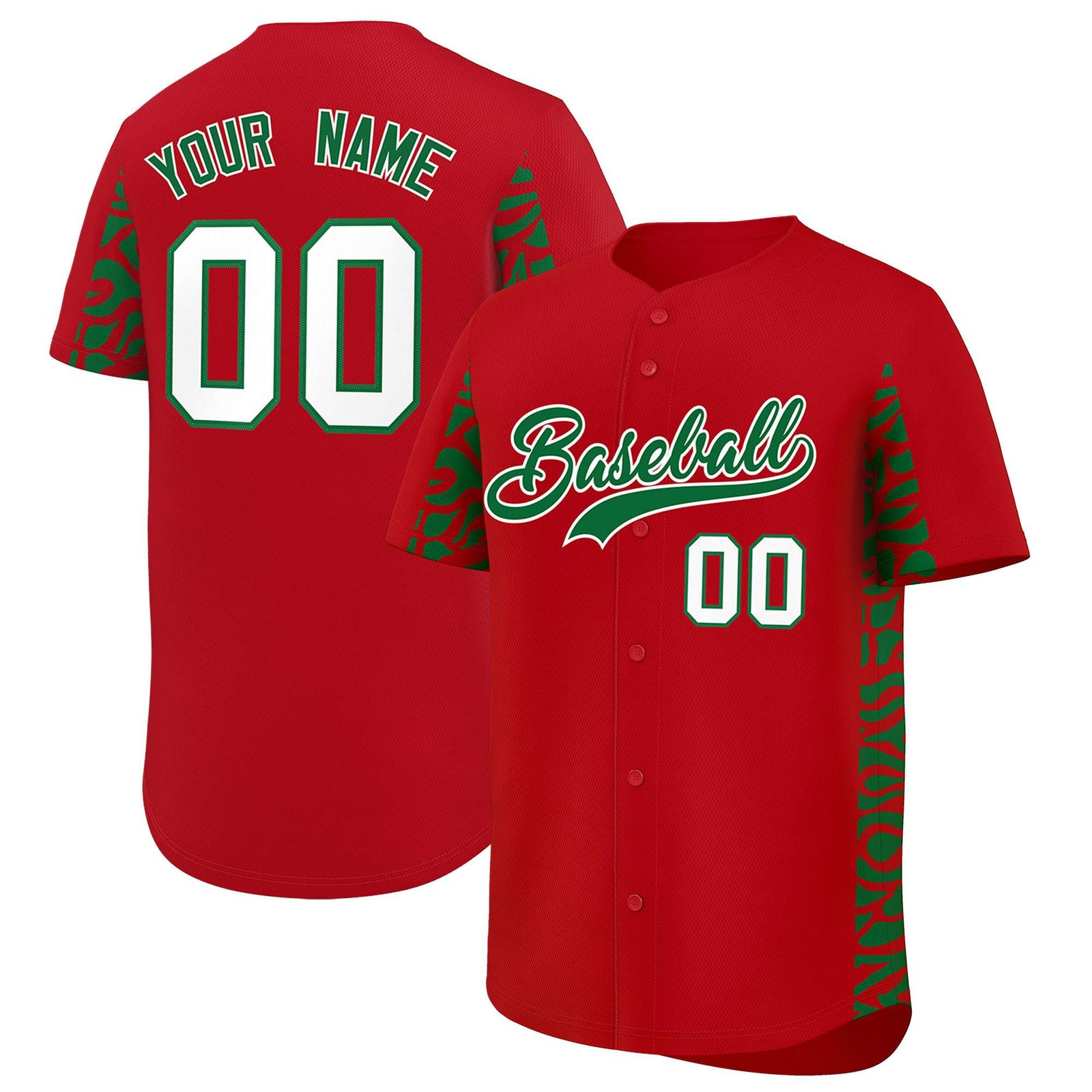 Custom Red Kelly Green Personalized Leopard Graffiti Pattern Side Design Authentic Baseball Jersey