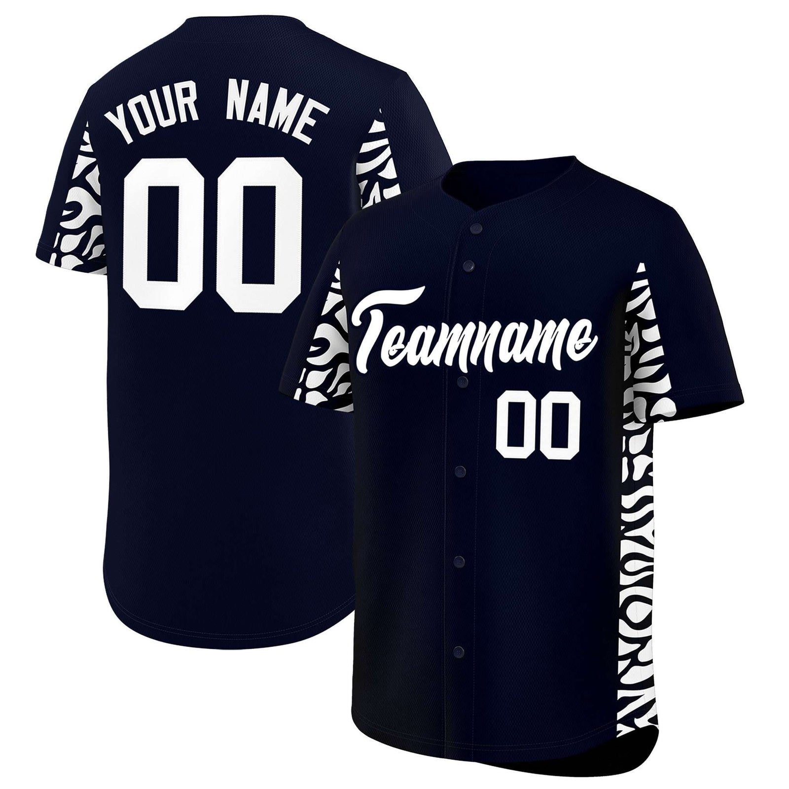 Custom Navy White Personalized Leopard Graffiti Pattern Side Design Authentic Baseball Jersey
