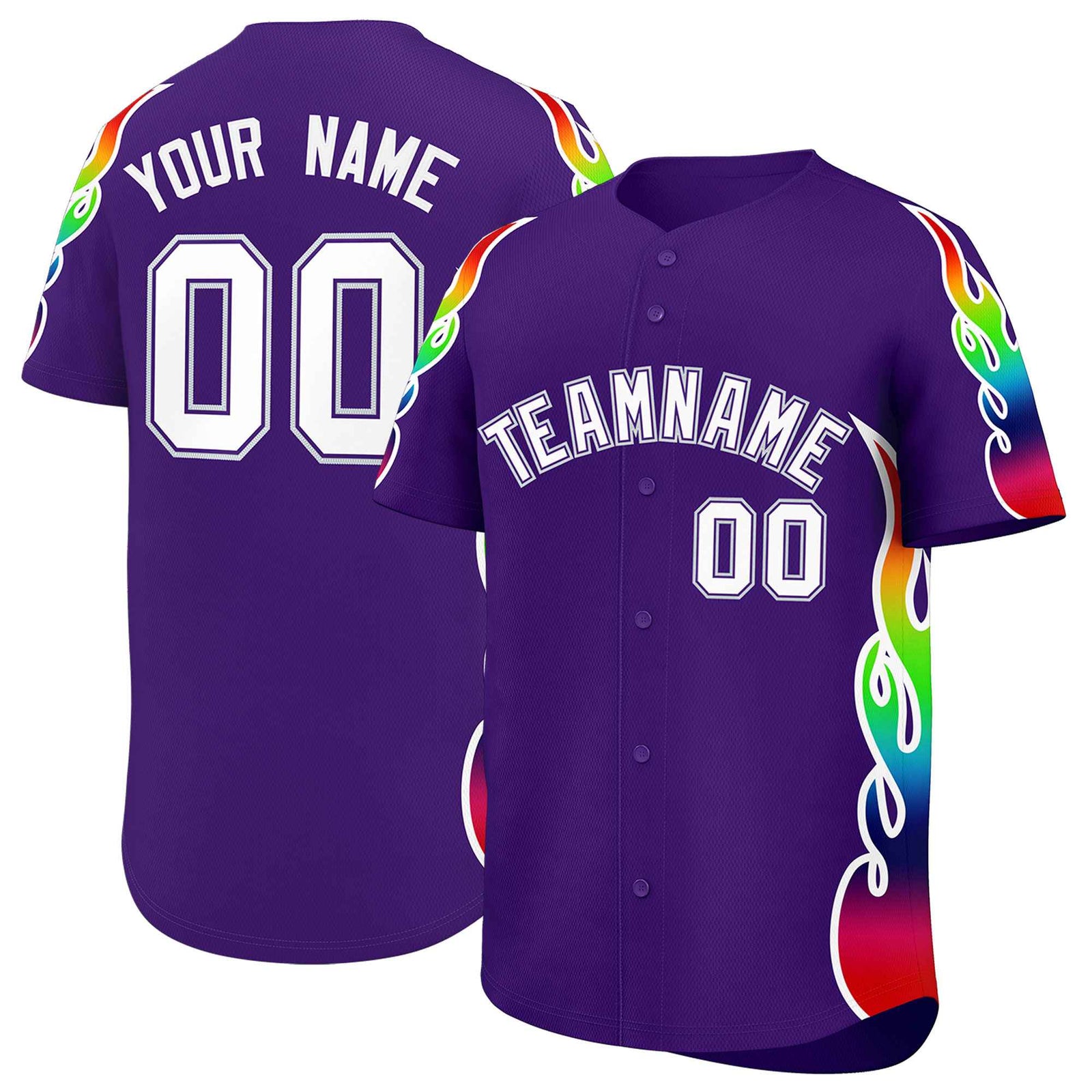 Custom Purple Graffiti Pattern Personalized Multicolored Flames Print Authentic Baseball Jersey