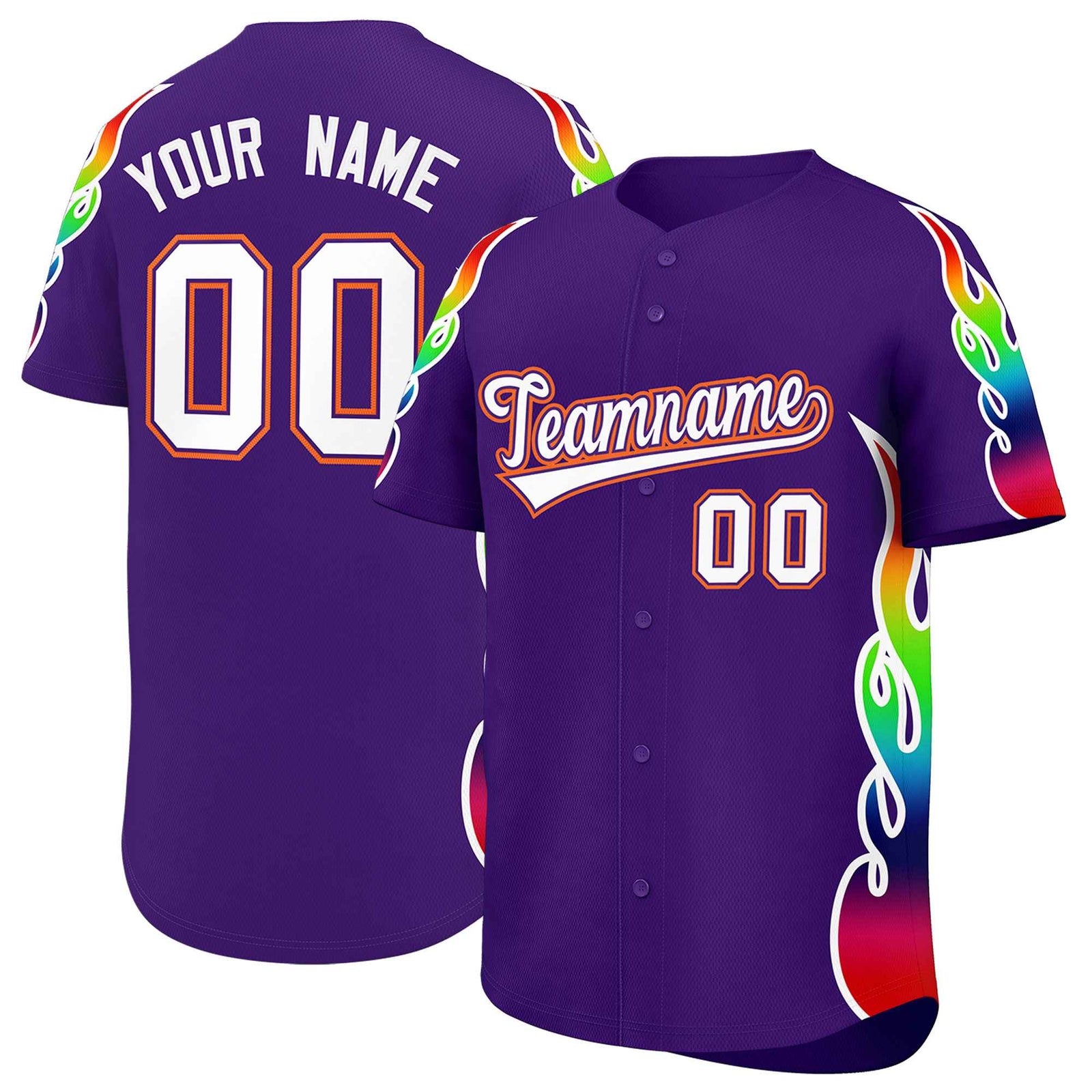 Custom Purple Graffiti Pattern Personalized Multicolored Flames Print Authentic Baseball Jersey