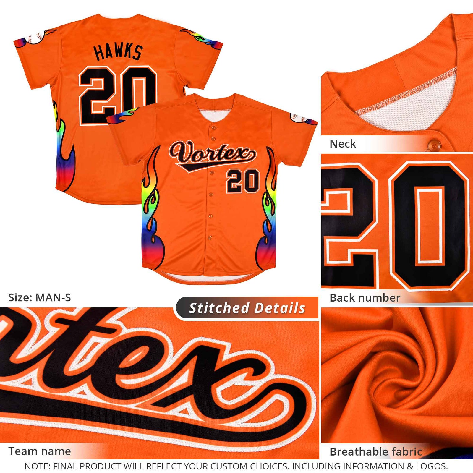 Custom Gold Graffiti Pattern Personalized Multicolored Flames Print Authentic Baseball Jersey