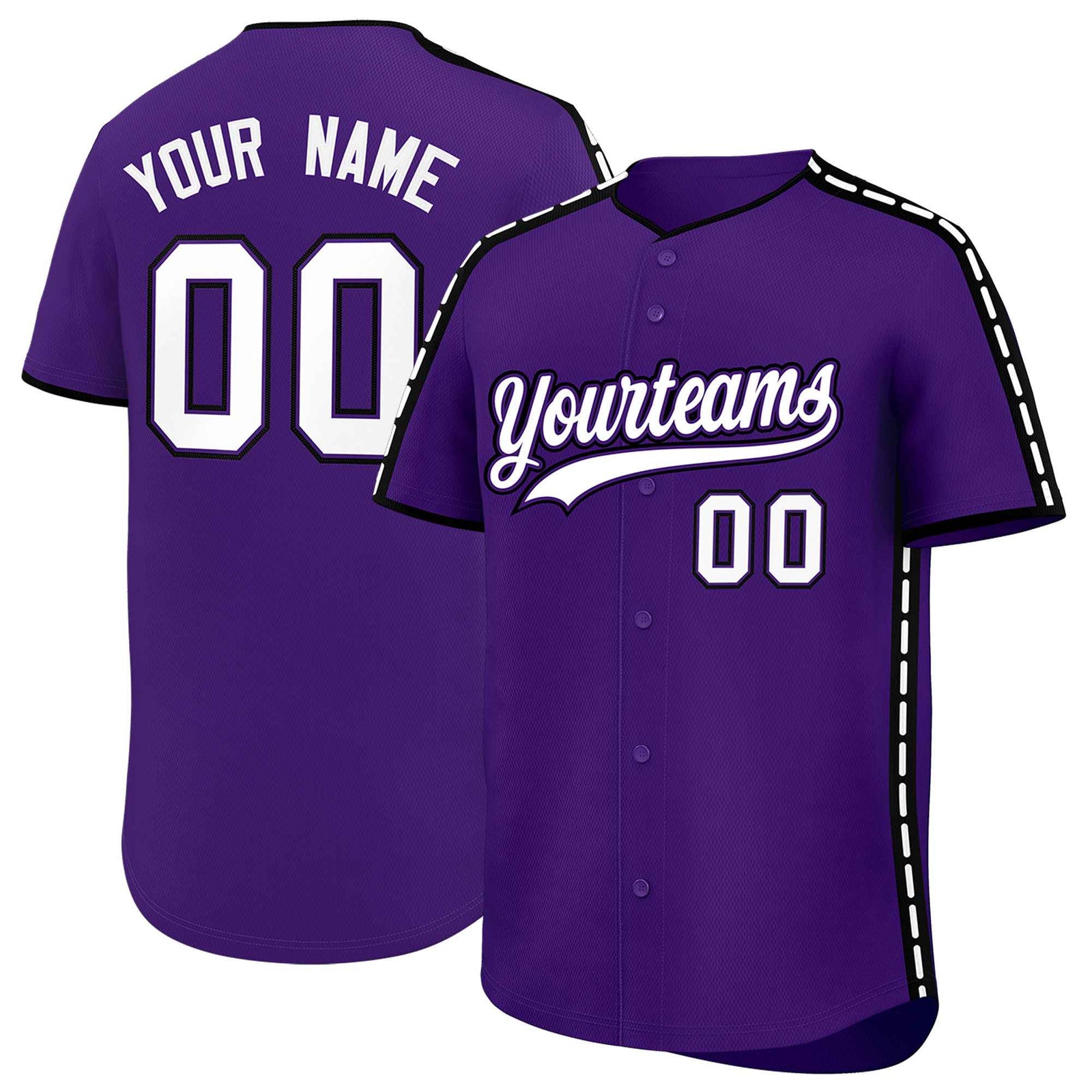 Custom Purple Black Color Block Personalized Side Dotted Line Authentic Baseball Jersey