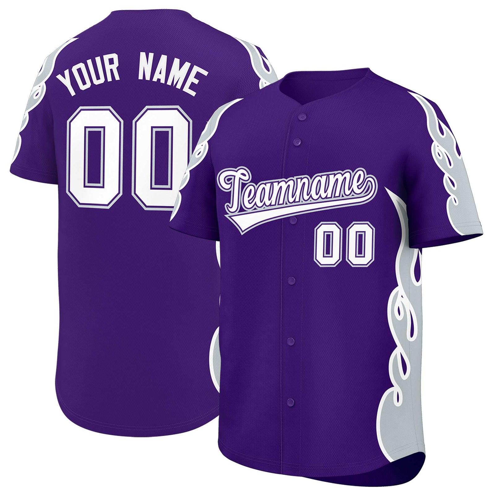 Custom Purple Silver Side Flame Outline Pattern Sports Uniform Basetball Jersey