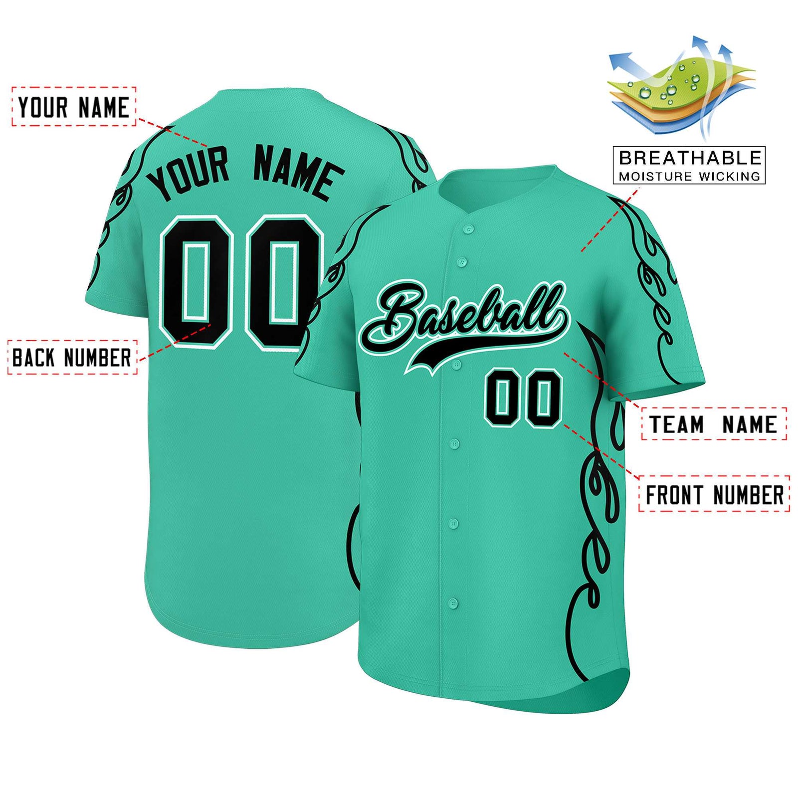 Custom Bright Green Black Side Flame Outline Pattern Sports Uniform Basetball Jersey