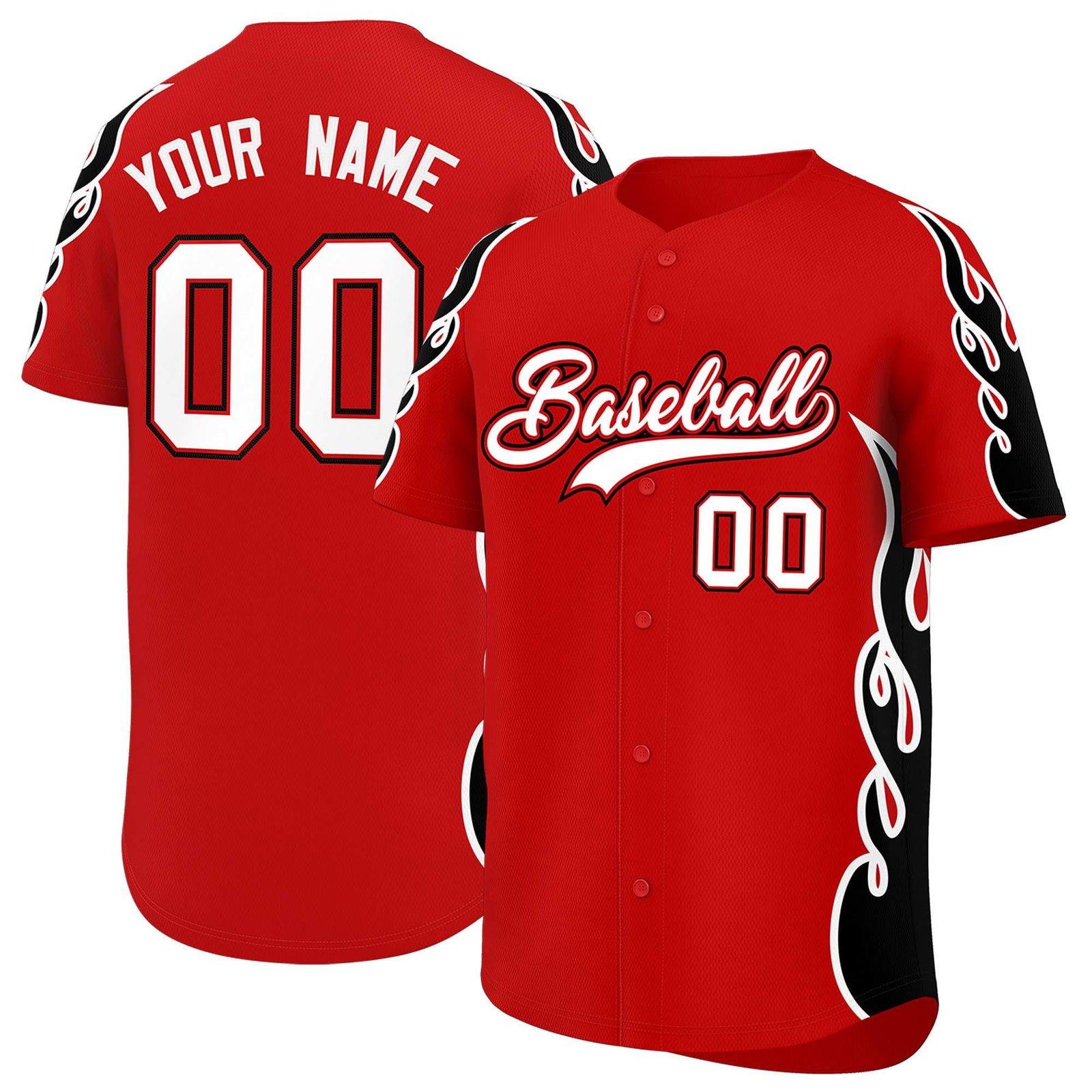Custom Red Black Side Flame Outline Pattern Sports Uniform Basetball Jersey