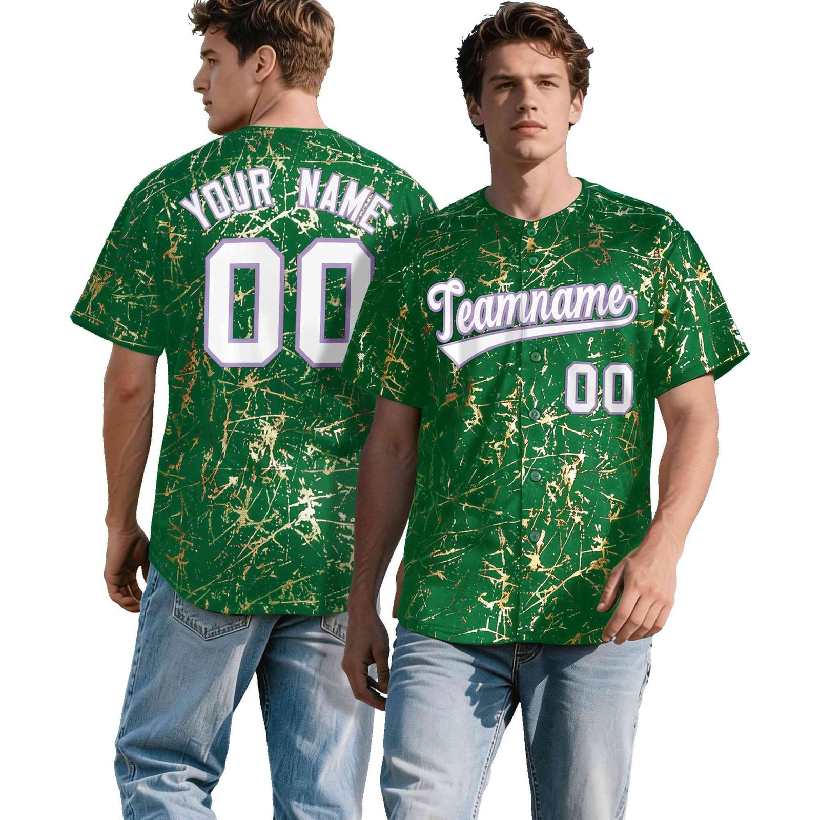 Custom Kelly Green White Black&Shiny Gold Cracked Foil Breathable Mesh Streetwear Baseball Jersey| KXKSHOP