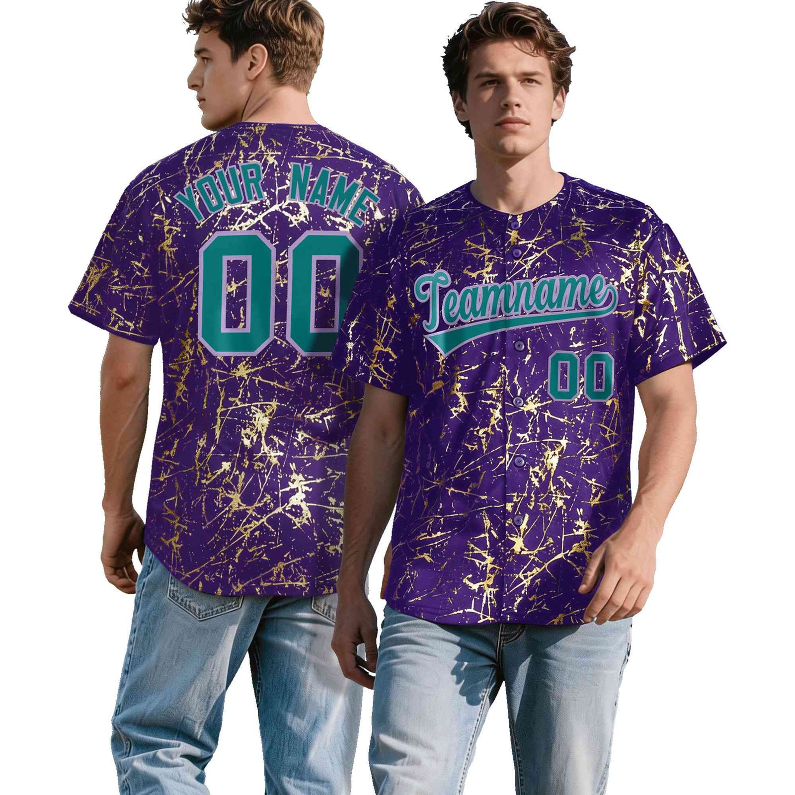 Custom Purple Teal Black&Gold Marble Print Clubwear Party Streetwear Baseball Jersey| KXKSHOP