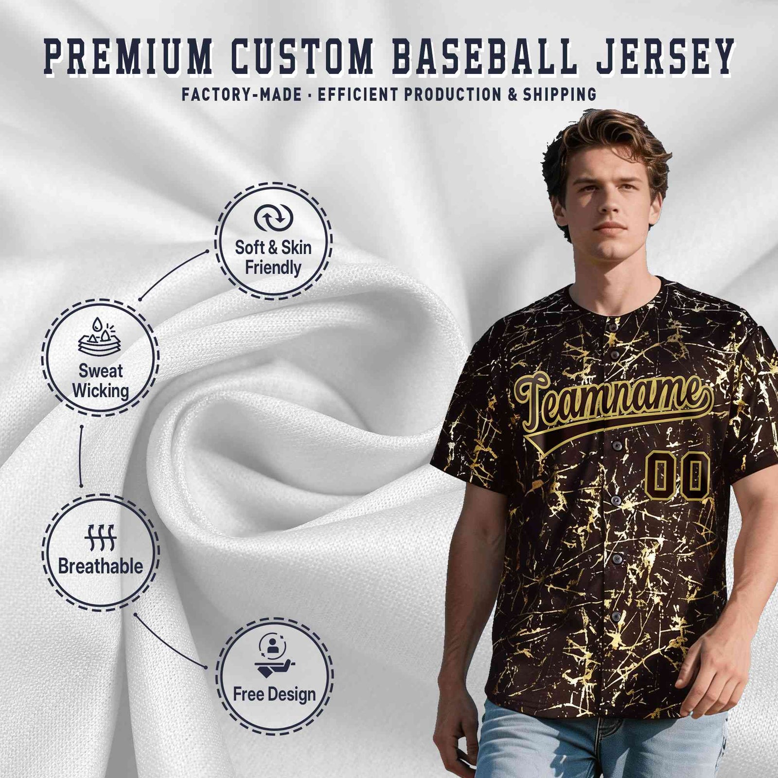 Custom Brown Old Gold Shiny Gold Cracked Texture Baseball Jersey| KXKSHOP