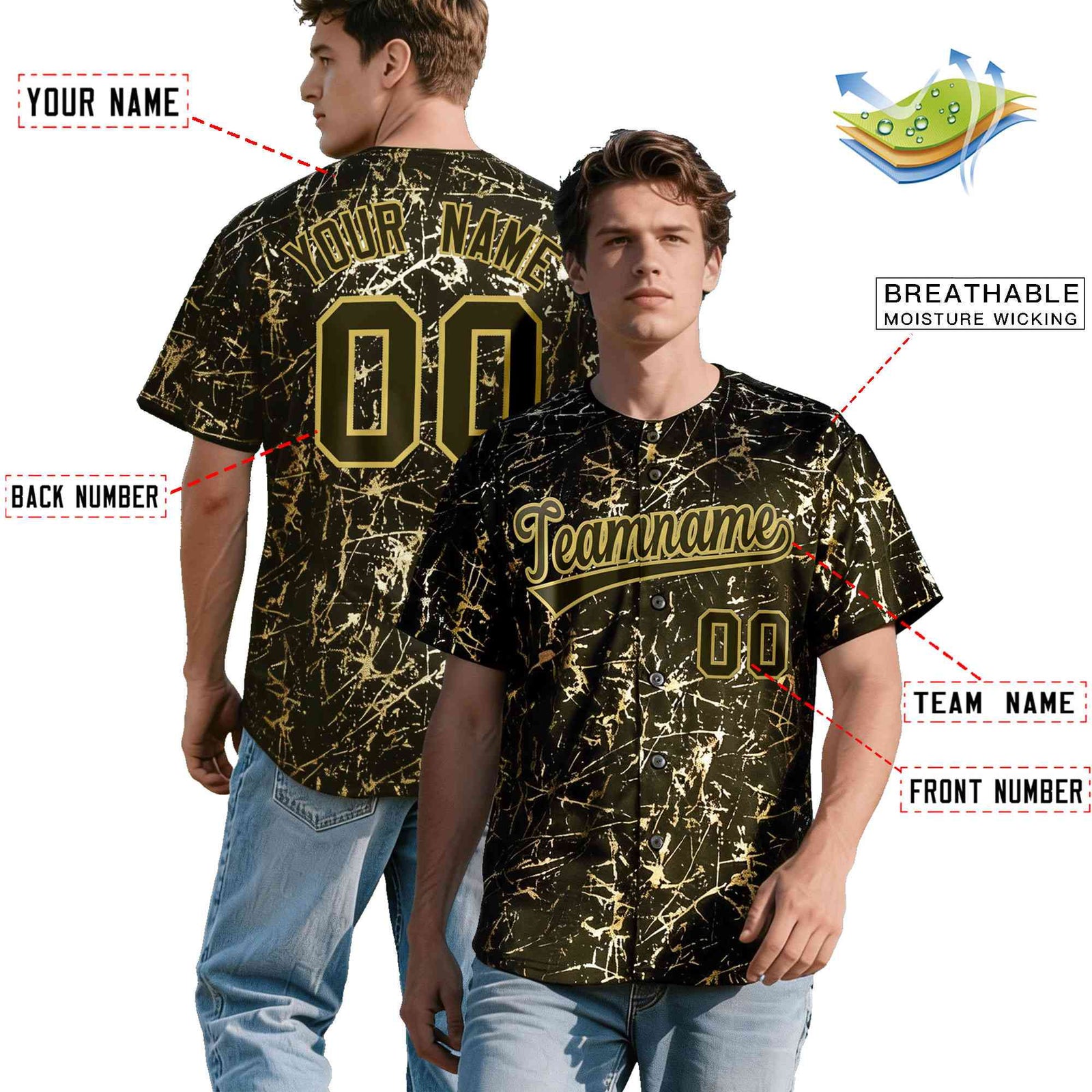 Custom Olive Old Gold Shiny Gold Cracked Texture Baseball Jersey| KXKSHOP