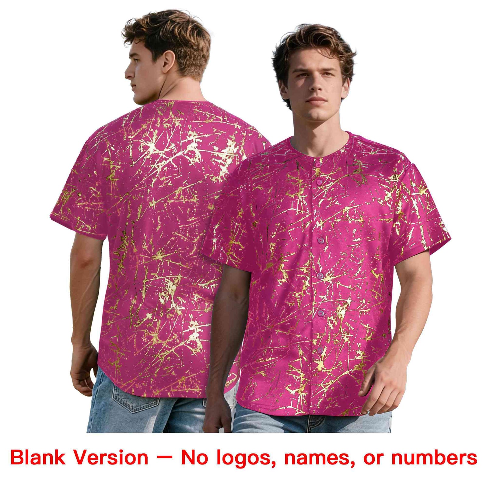 Custom Pink Navy Metallic Gold Splatter Breathable&Wrinkle-Resistant Baseball Jersey| KXKSHOP