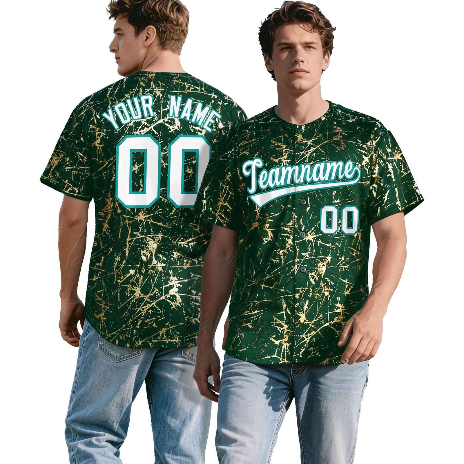 Custom Green White Black&Shiny Gold Cracked Foil Breathable Mesh Streetwear Baseball Jersey| KXKSHOP