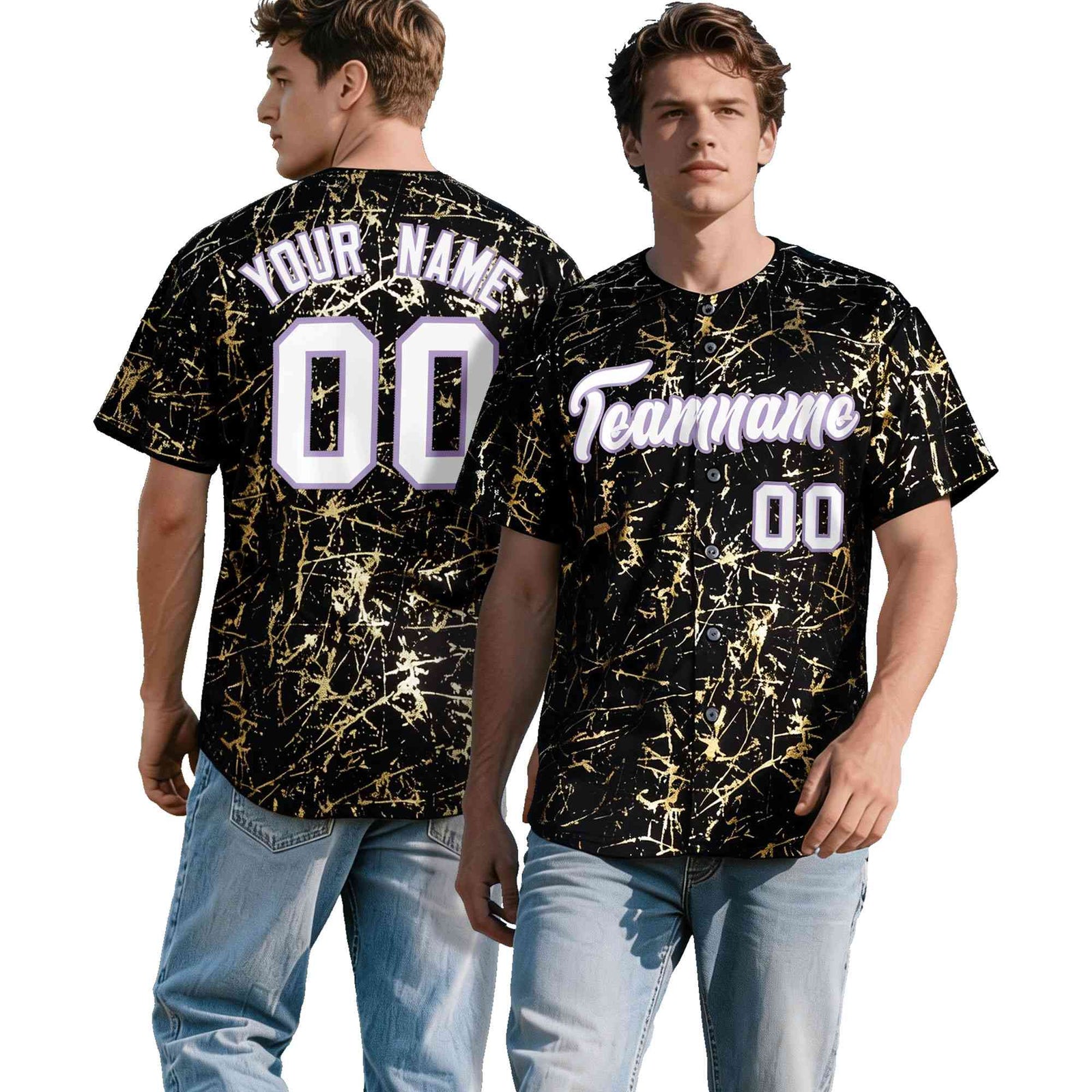 Custom Black White Black&Gold Marble Print Clubwear Party Streetwear Baseball Jersey