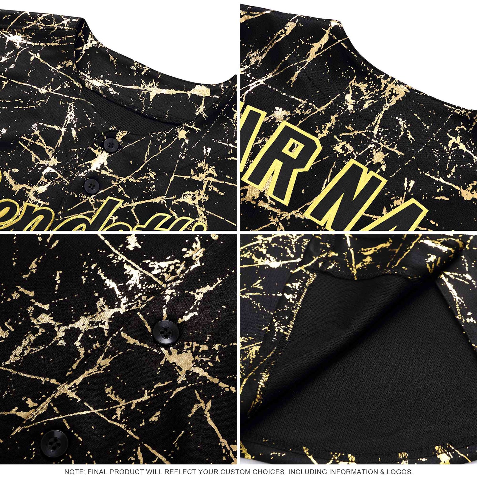 Custom Royal White Black&Shiny Gold Cracked Foil Breathable Mesh Streetwear Baseball Jersey