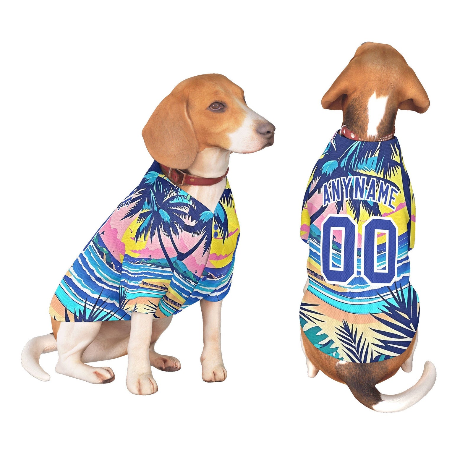 Custom Royal Blue White Hawaiian Style Graffiti Pattern Dog Jersey| KXKSHOP
