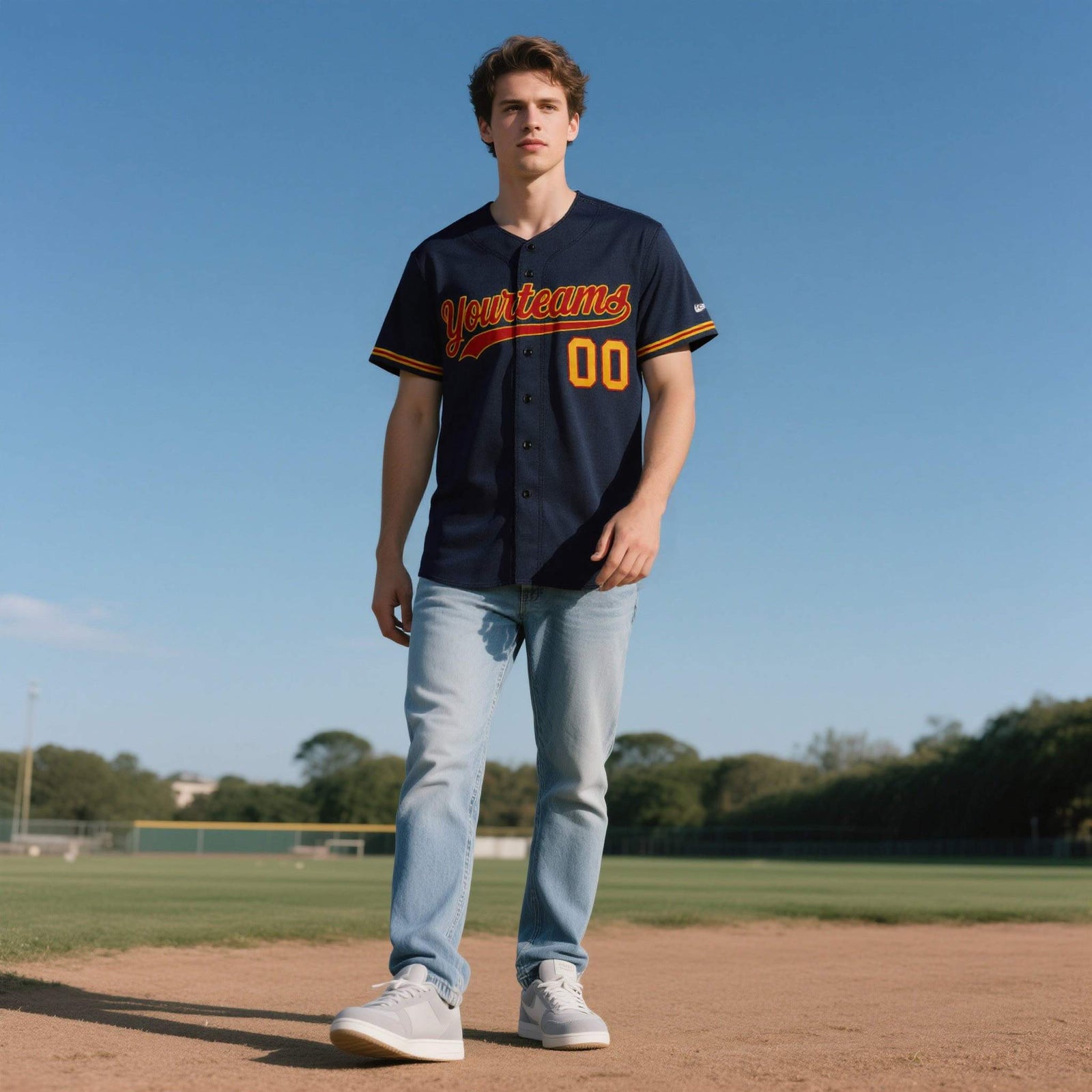 Custom Navy Personalized Denim Baseball Jersey For Men Women Boy